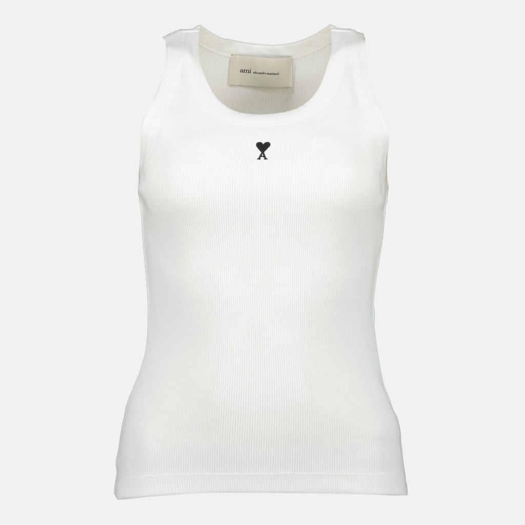 女性用アミ・パリスのアミ・ド・クール白タンクトップの画像 - シーズン春夏2026 - 前面ビュー