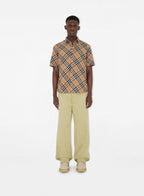 Beige checkered shirt, luxury short sleeve shirt, Burberry shirt, classic checkered pattern, men's high-end fashion