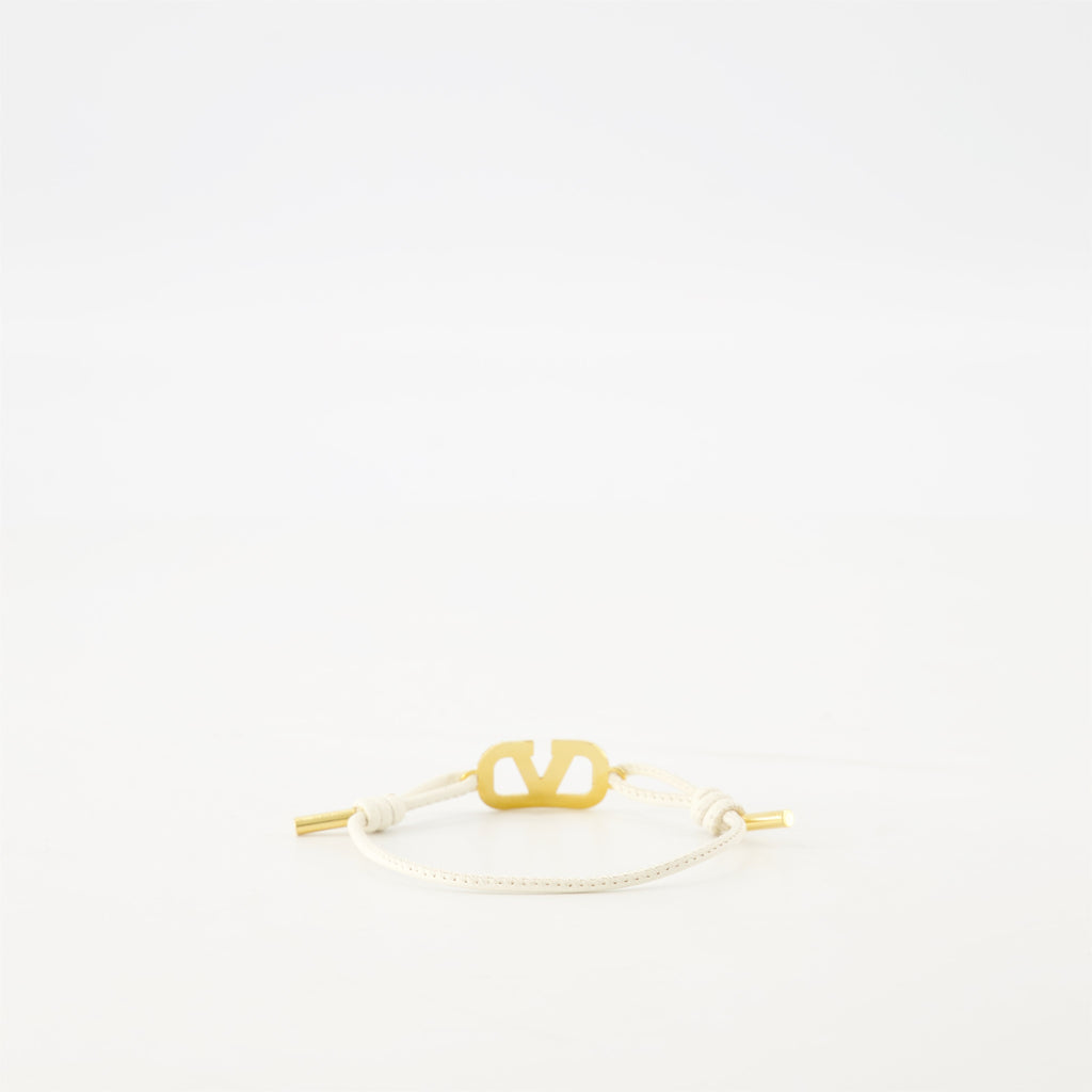 White Leather Bracelet, VLogo Signature, Swarovski Crystals, Fashion Accessories, Cord Closure
