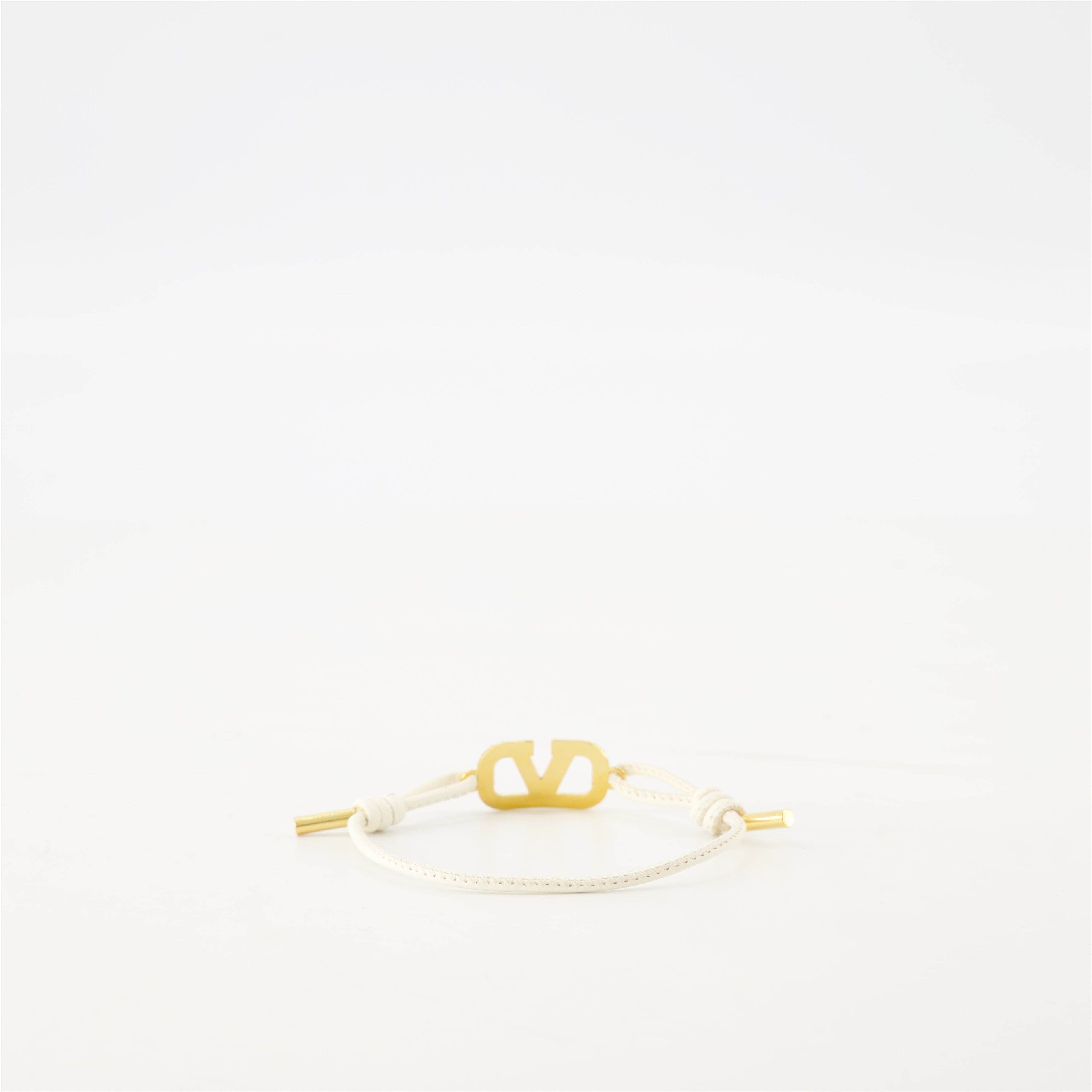 White Leather Bracelet, VLogo Signature, Swarovski Crystals, Fashion Accessories, Cord Closure