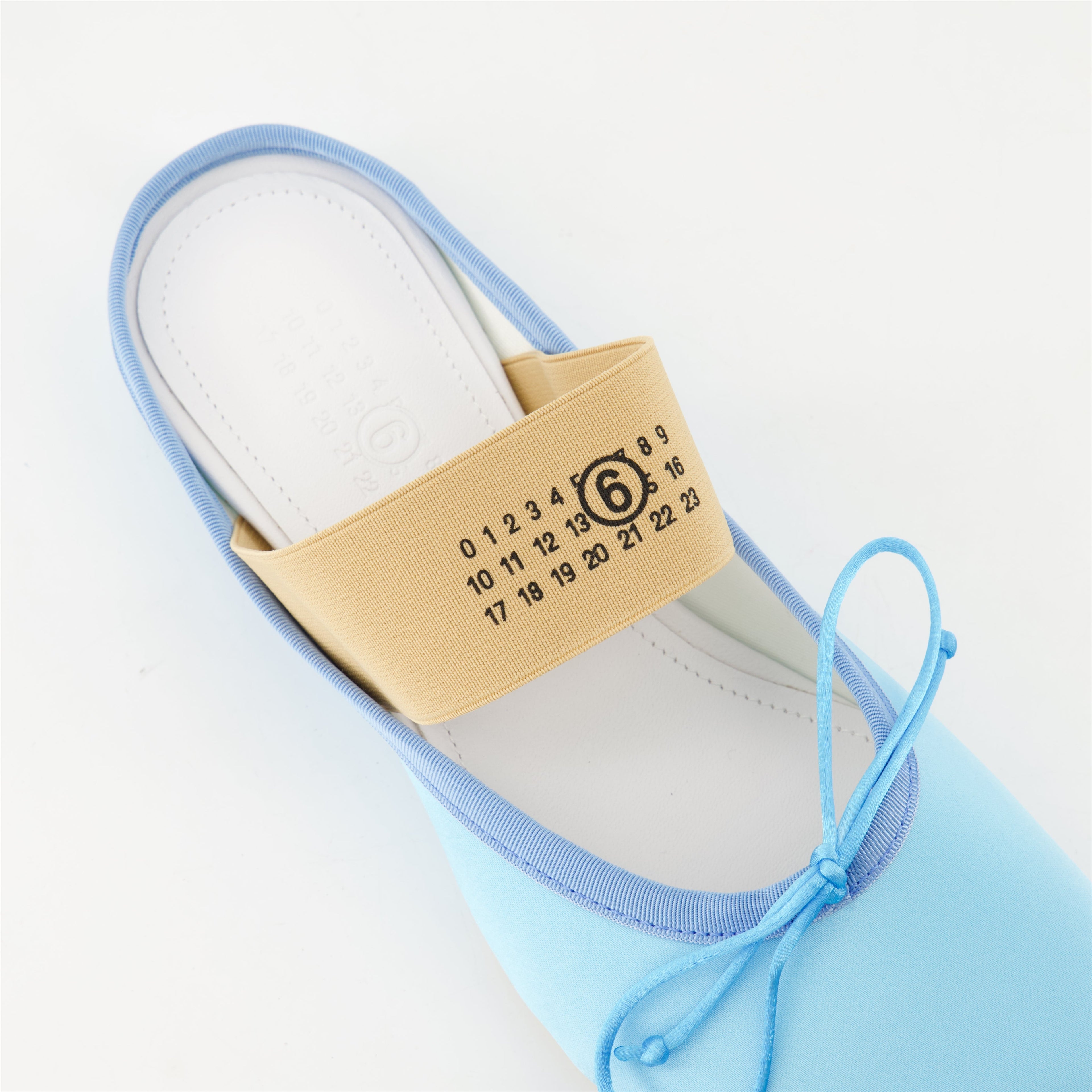 mules, MM6, viscose shoes, blue footwear, elegant sandals