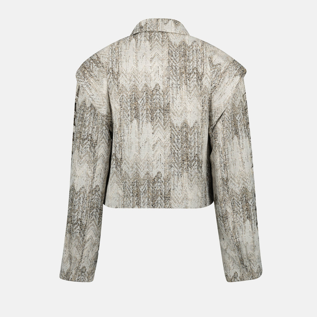 jacquard jacket, beige jacket, Iro Misa, women's fashion, contemporary style