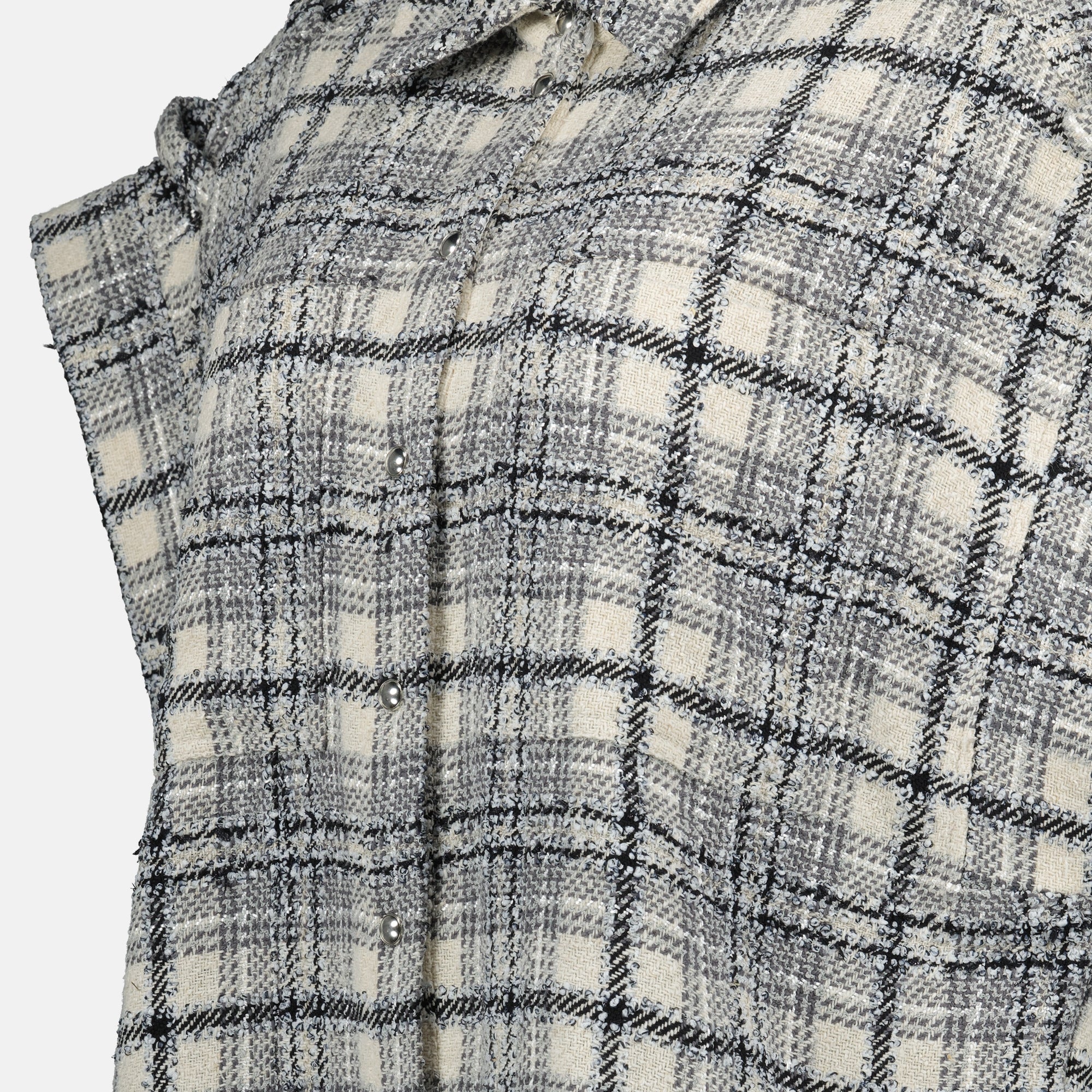 tweed overshirt, Iro Samie, casual wear, checkered shirt, women's outerwear