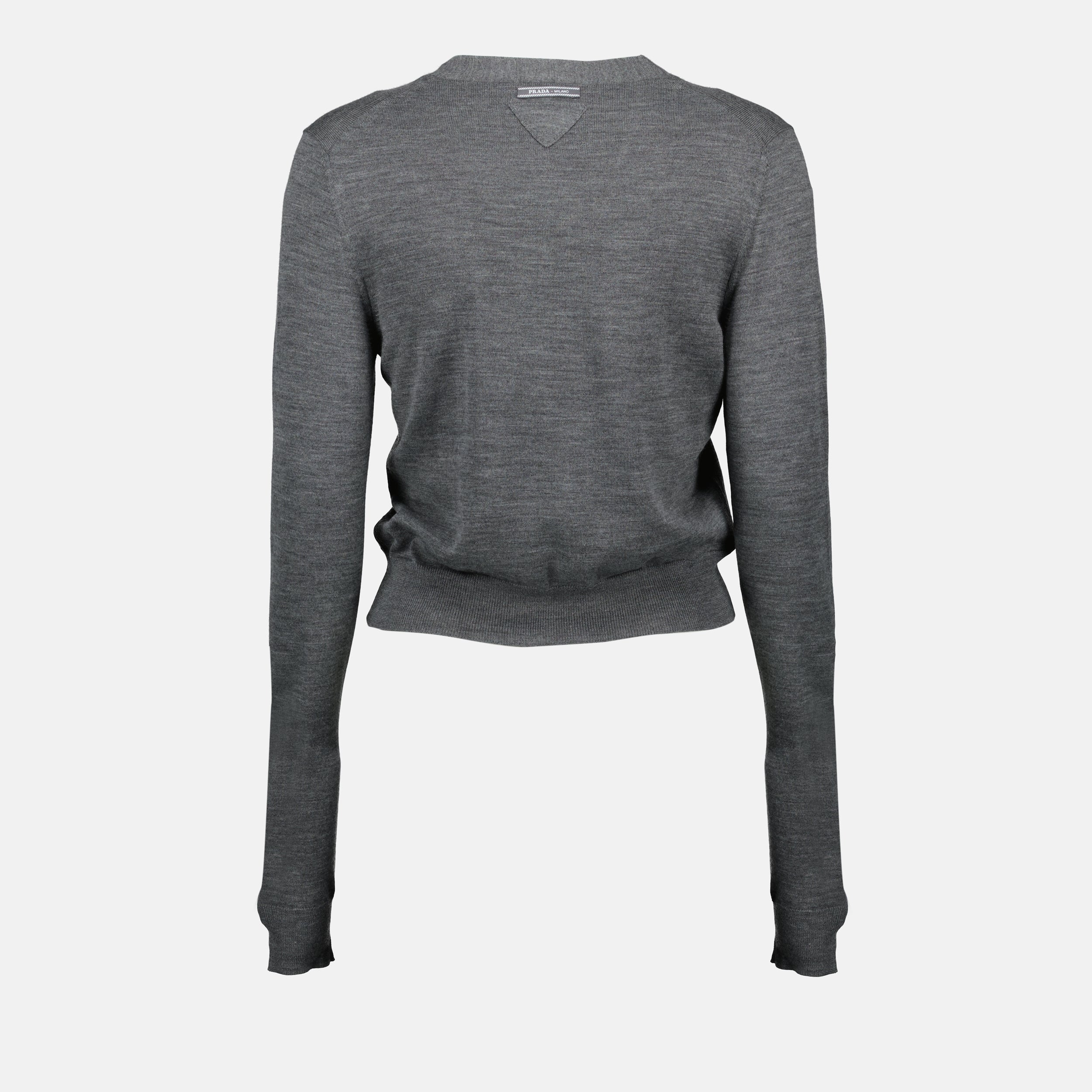 wool cardigan, grey cardigan, Prada, women's fashion, designer cardigan