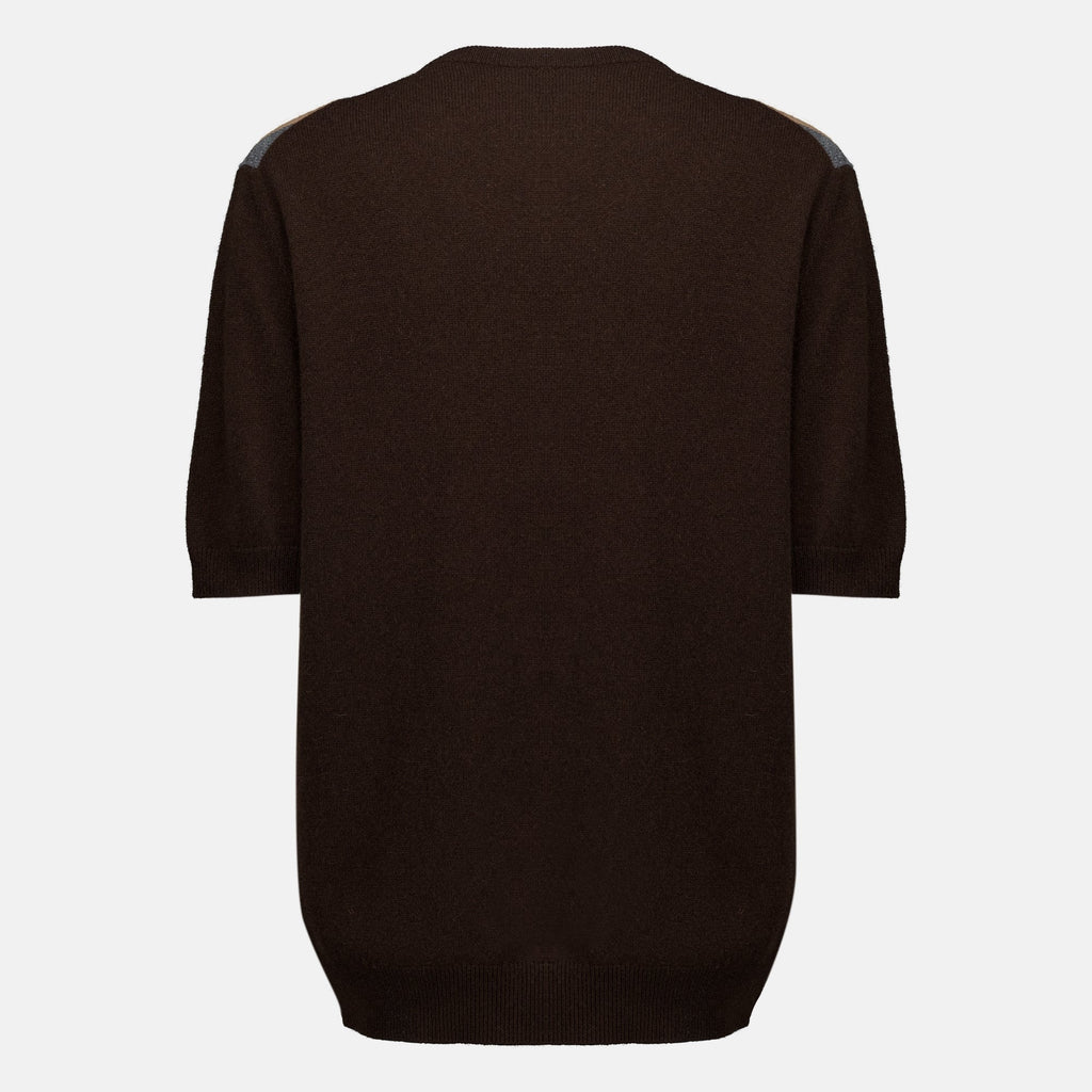 Kurzärmeliger Wollpullover mit Karomuster