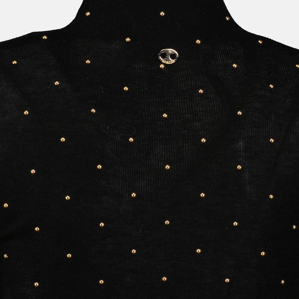 Feinwollener Rollkragenpullover mit Nieten-Details
