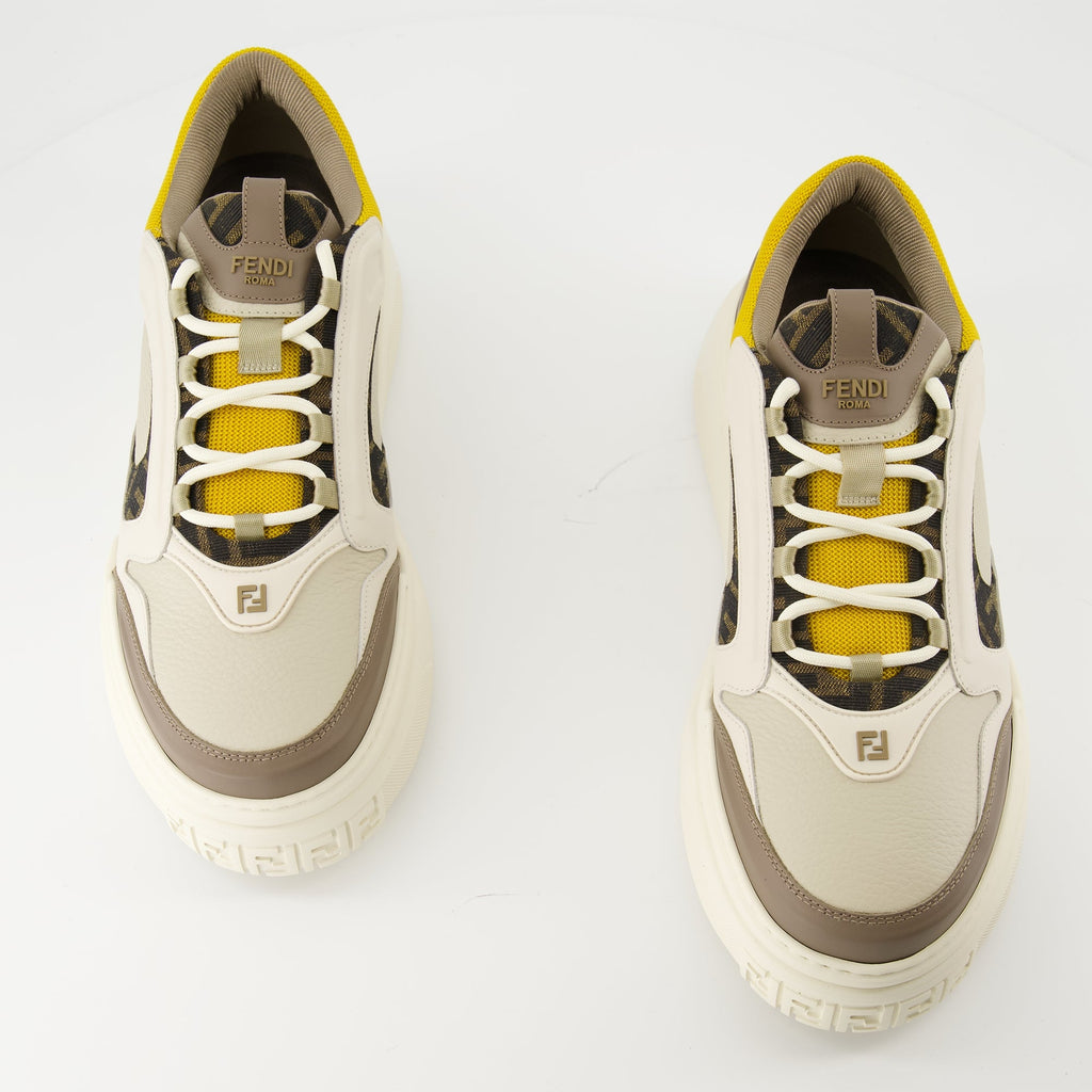 Fendi sneakers, brown sneakers, leather footwear, FF pattern shoes, anti-slip sneakers