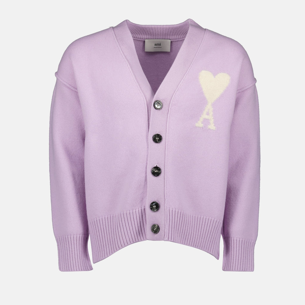cardigan, wool cardigan, Ami de coeur, violet cardigan, Spring-Summer 2025