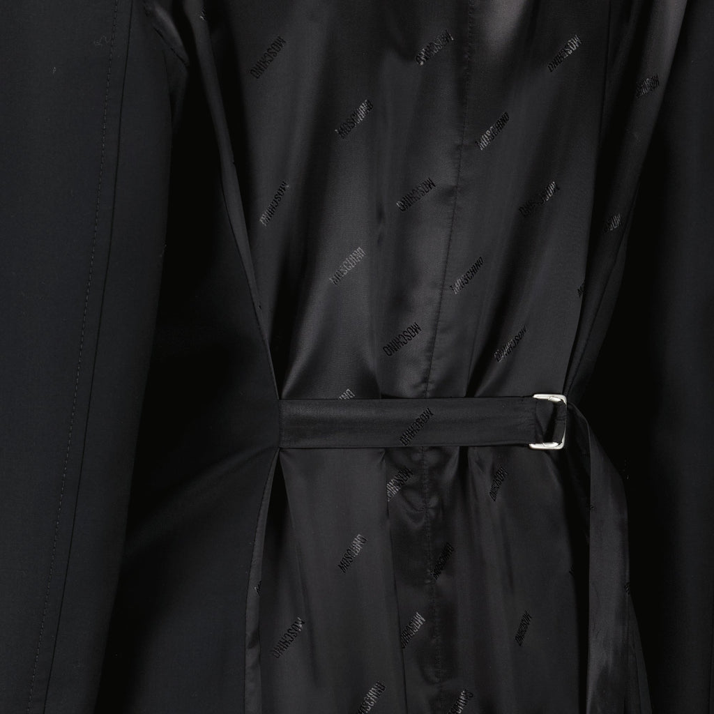 Moschino coat, black wool coat, long sleeve coat, satin details coat, Autumn-Winter collection