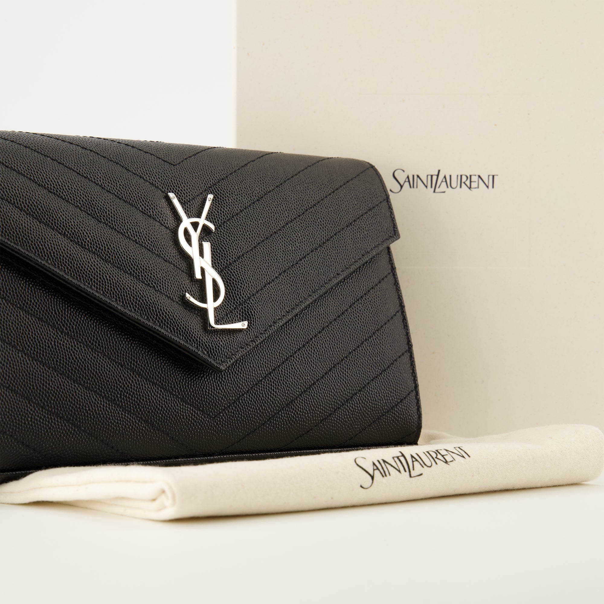 Cassandre Chain Wallet, Saint Laurent Wallet, Grained Calfskin Accessory, Elegant Wallet, Luxury Chain Wallet