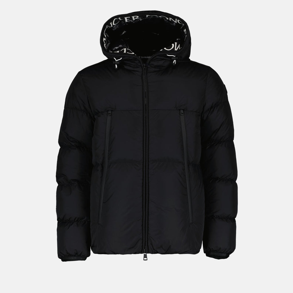 Moncler, puffer jacket, black nylon jacket, winter fashion, luxury outerwear
