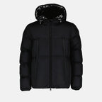 Moncler, puffer jacket, black nylon jacket, winter fashion, luxury outerwear