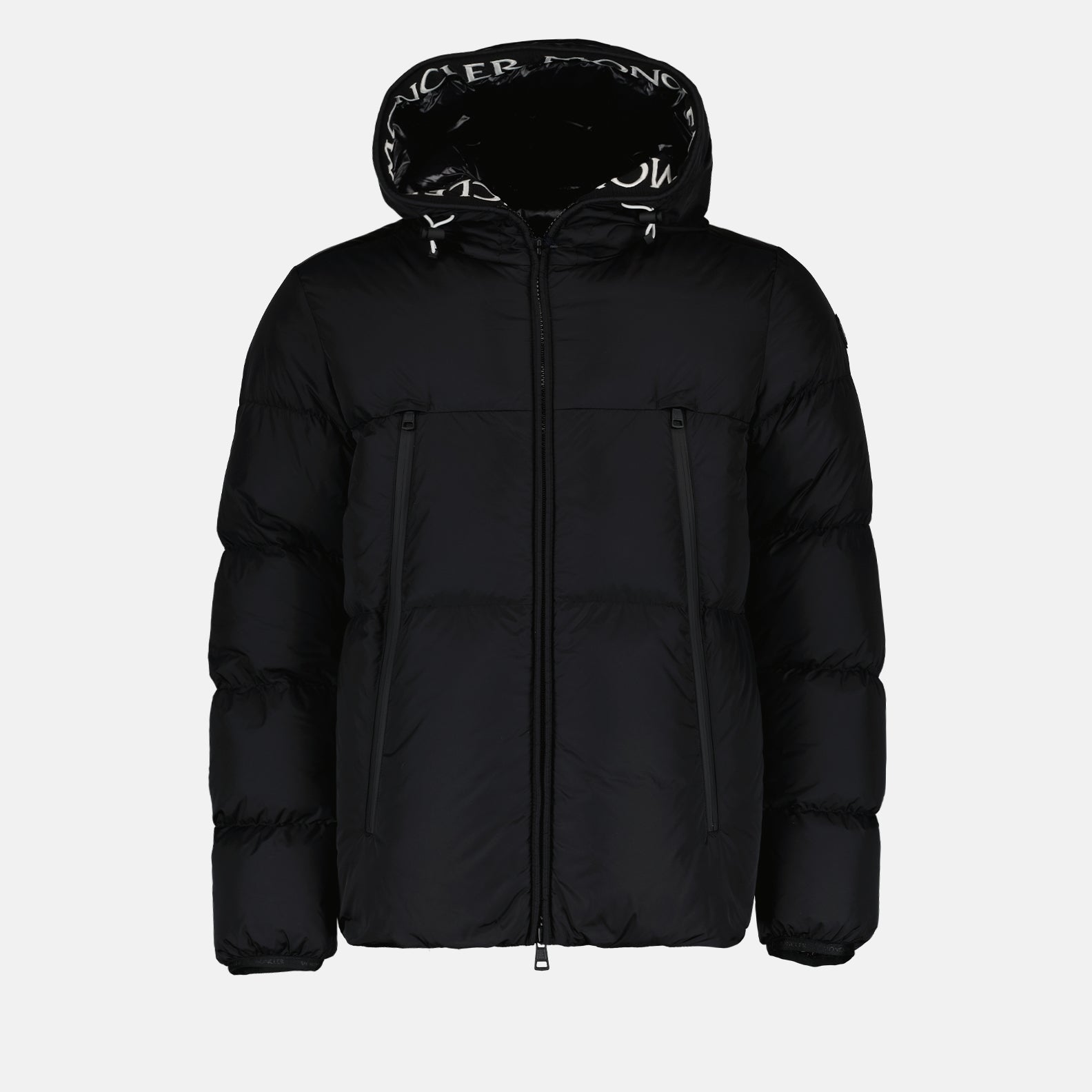 Moncler, puffer jacket, black nylon jacket, winter fashion, luxury outerwear