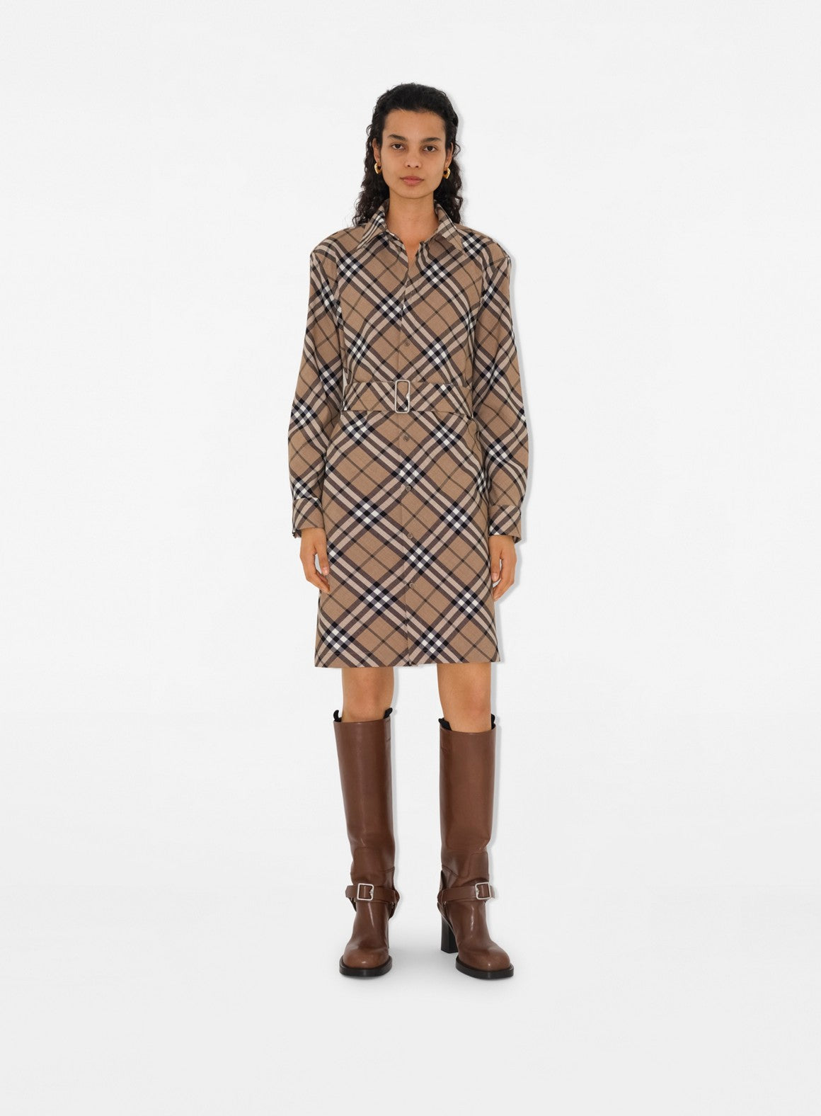 Burberry Check Wool Blend Chemisier Dress Burberry Check Wool Blend Chemisier Dress