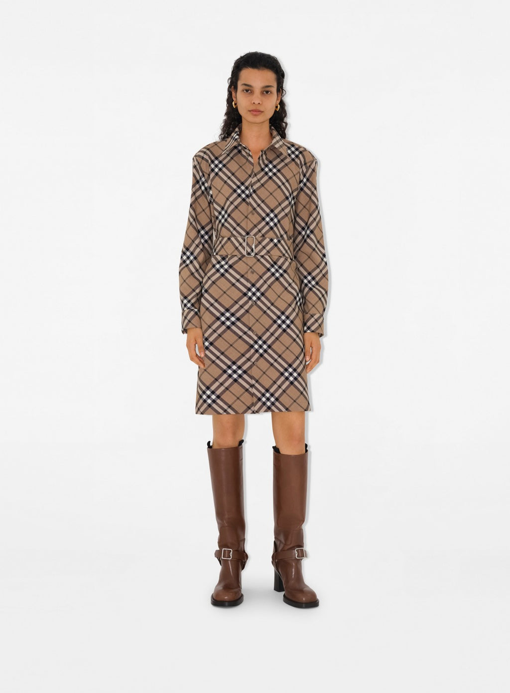 plaid dress, wool shirt dress, vintage check print, fall winter fashion, luxury clothing