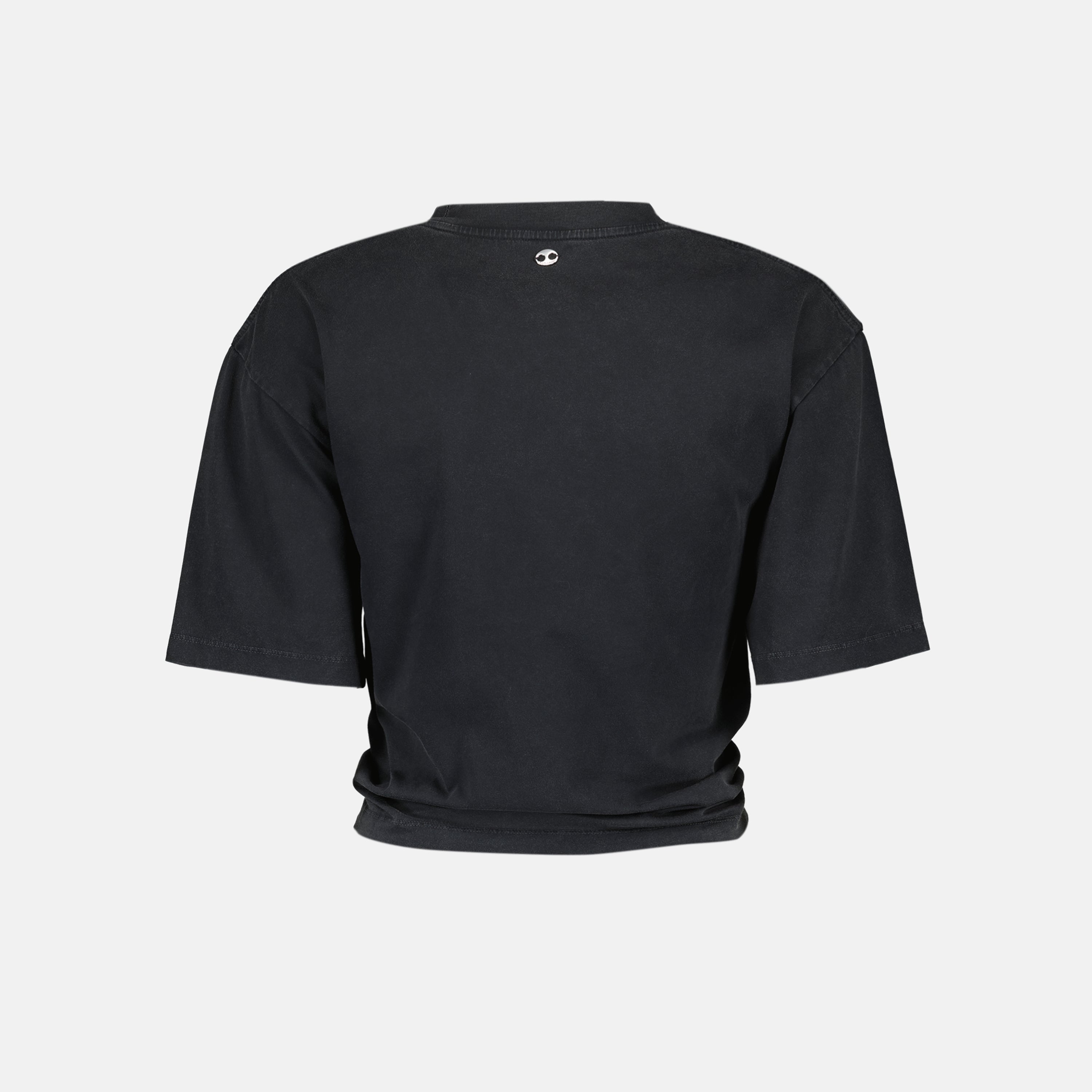 Rabanne t-shirt, short t-shirt, printed t-shirt, silver piercing detail, Autumn-Winter 2025