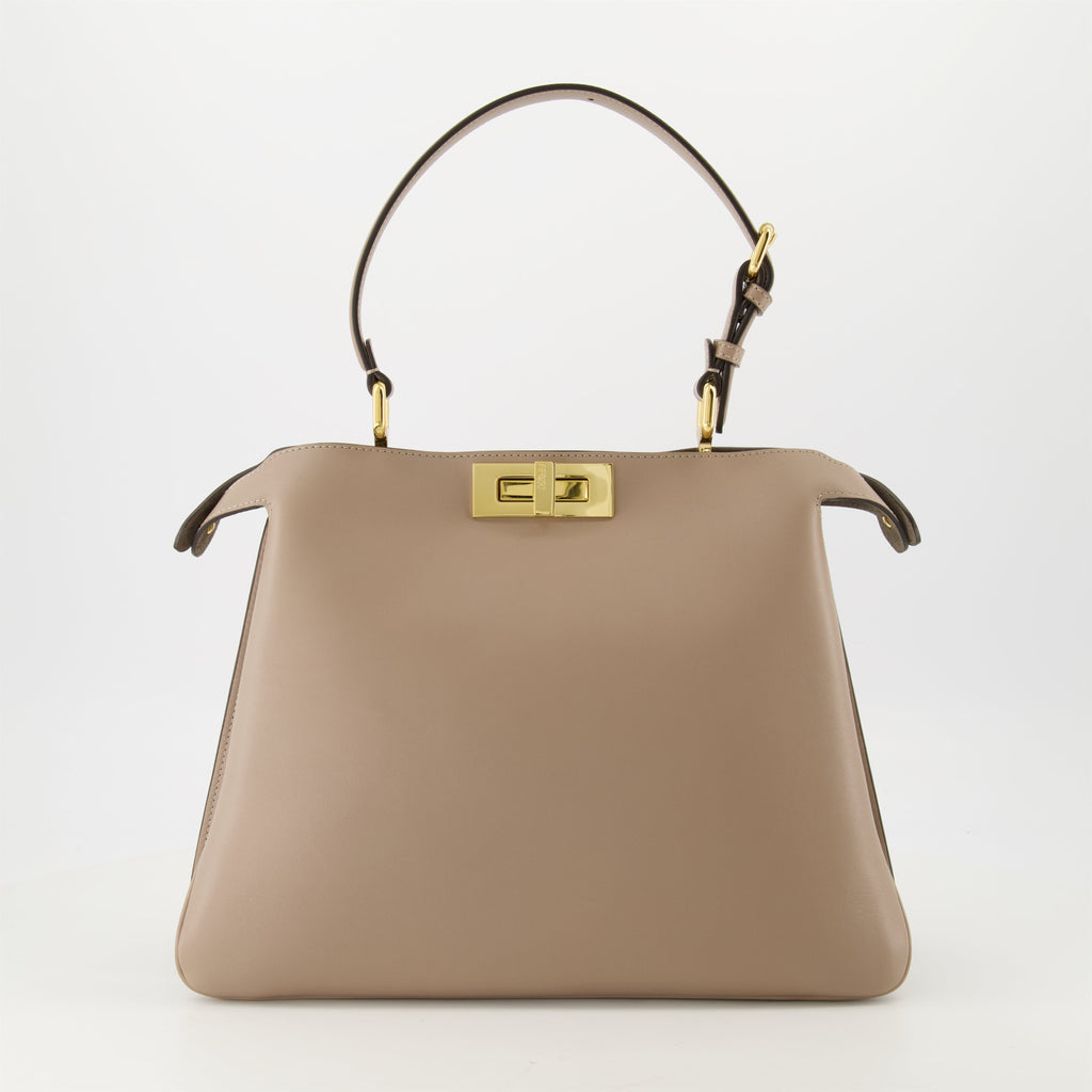 Fendi Peekaboo bag, medium beige handbag, calf leather bag, elegant accessories, designer handbag