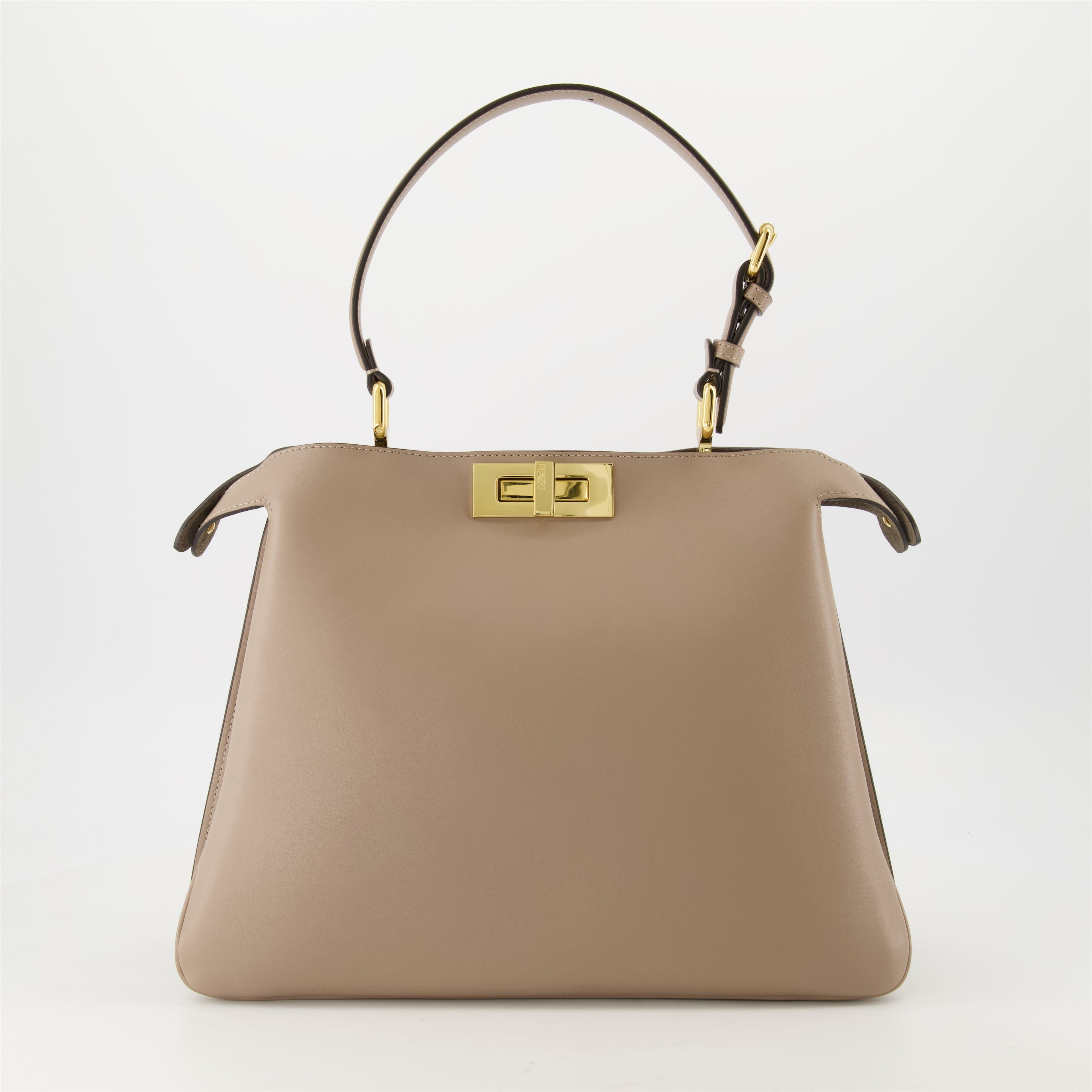 Fendi Peekaboo bag, medium beige handbag, calf leather bag, elegant accessories, designer handbag