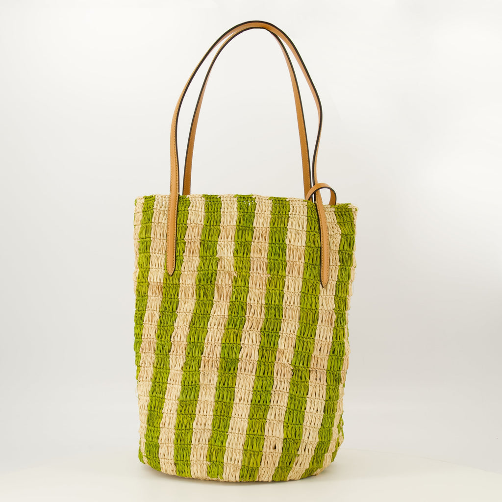 Borsa in Raffia con Strisce Verdi