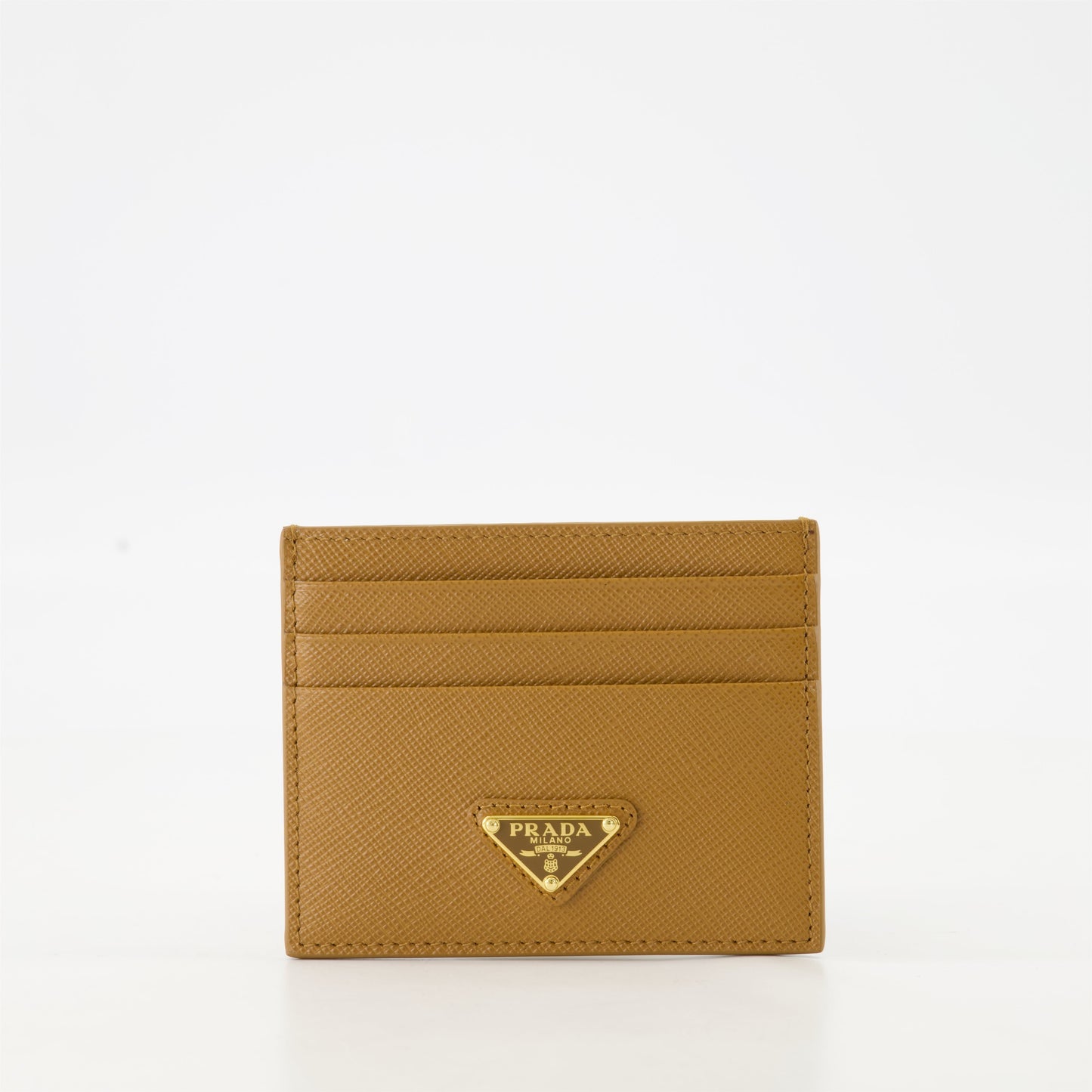 Saffiano leather cardholder, Prada cardholder, luxury accessories, camel leather wallet, designer cardholder