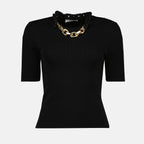 Image of Black wool sweater with gold chain by Rabanne for Women - Season Spring-Summer 2025 - Front View