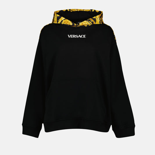 Versace Barocco sweatshirt, black and yellow hoodie, luxury fashion, designer sweatshirt, high-end clothing