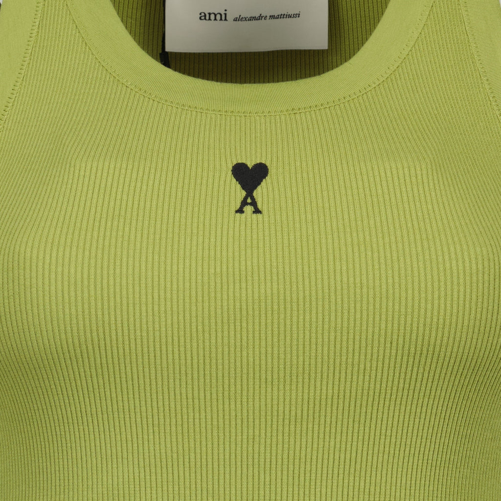 アミ・パリスの女性用アミ・ド・クール・カーキタンクトップの画像 - シーズン2026年春夏 - 詳細ビュー1