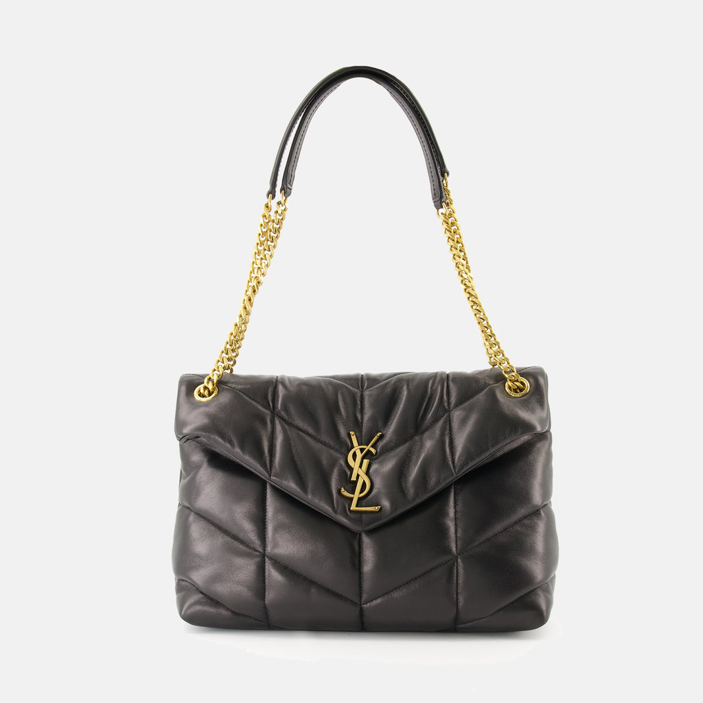 Puffer Medium bag, black leather bag, Saint Laurent handbag, quilted design bag, luxury accessory