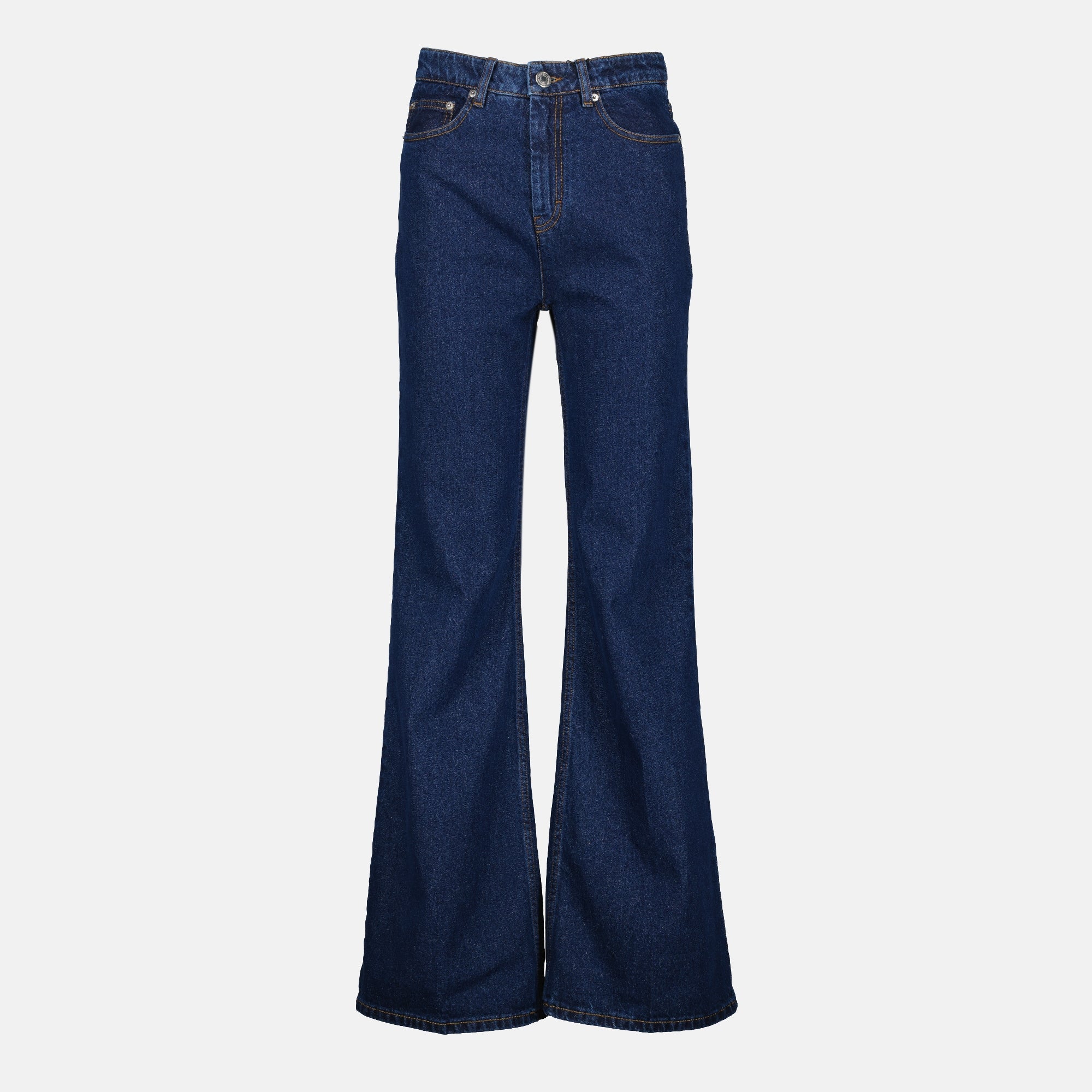 flared denim jeans, AMI Paris, women's fashion, high-waisted jeans, autumn winter collection