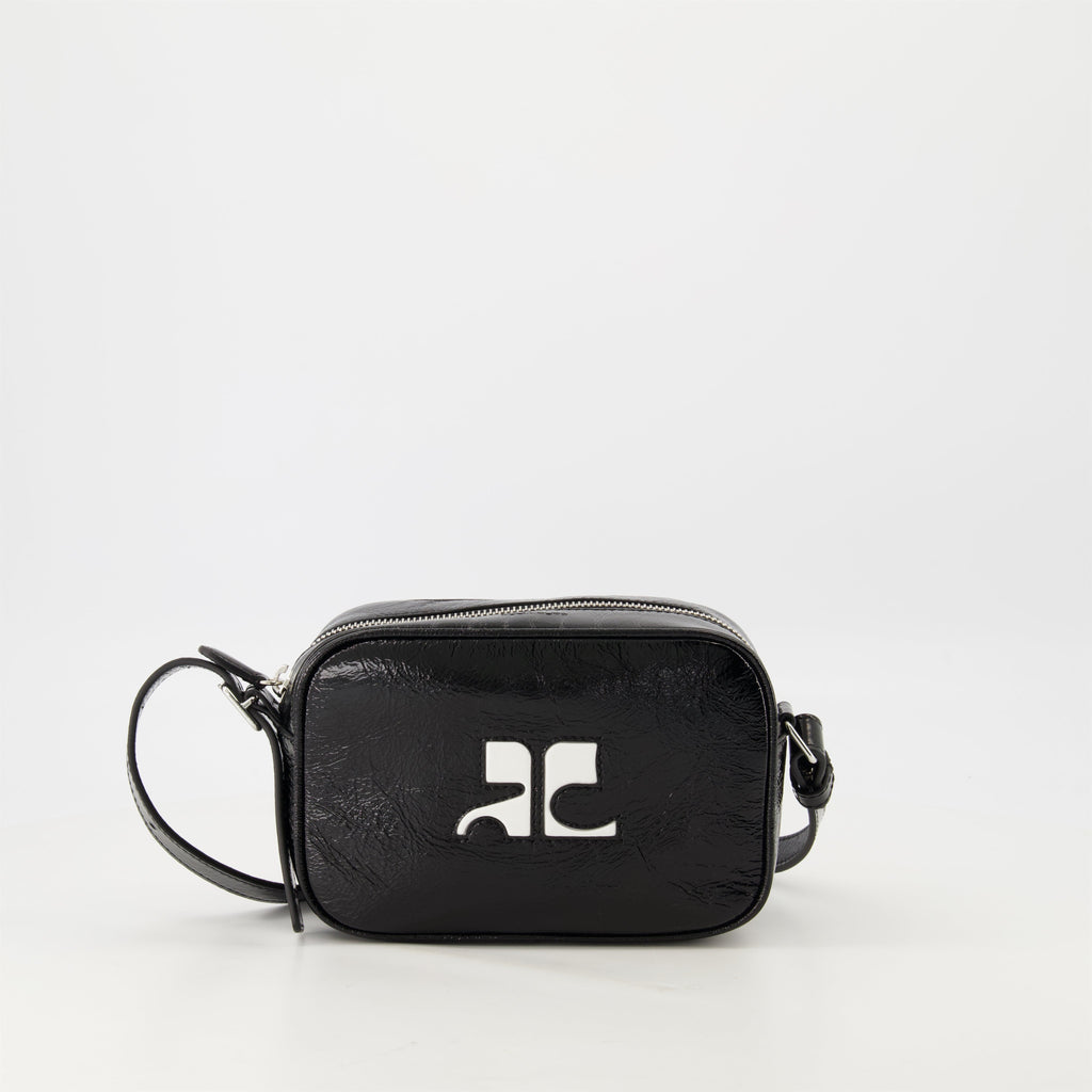Courrèges bag, Camera bag, patent leather bag, stylish accessory, unisex bag