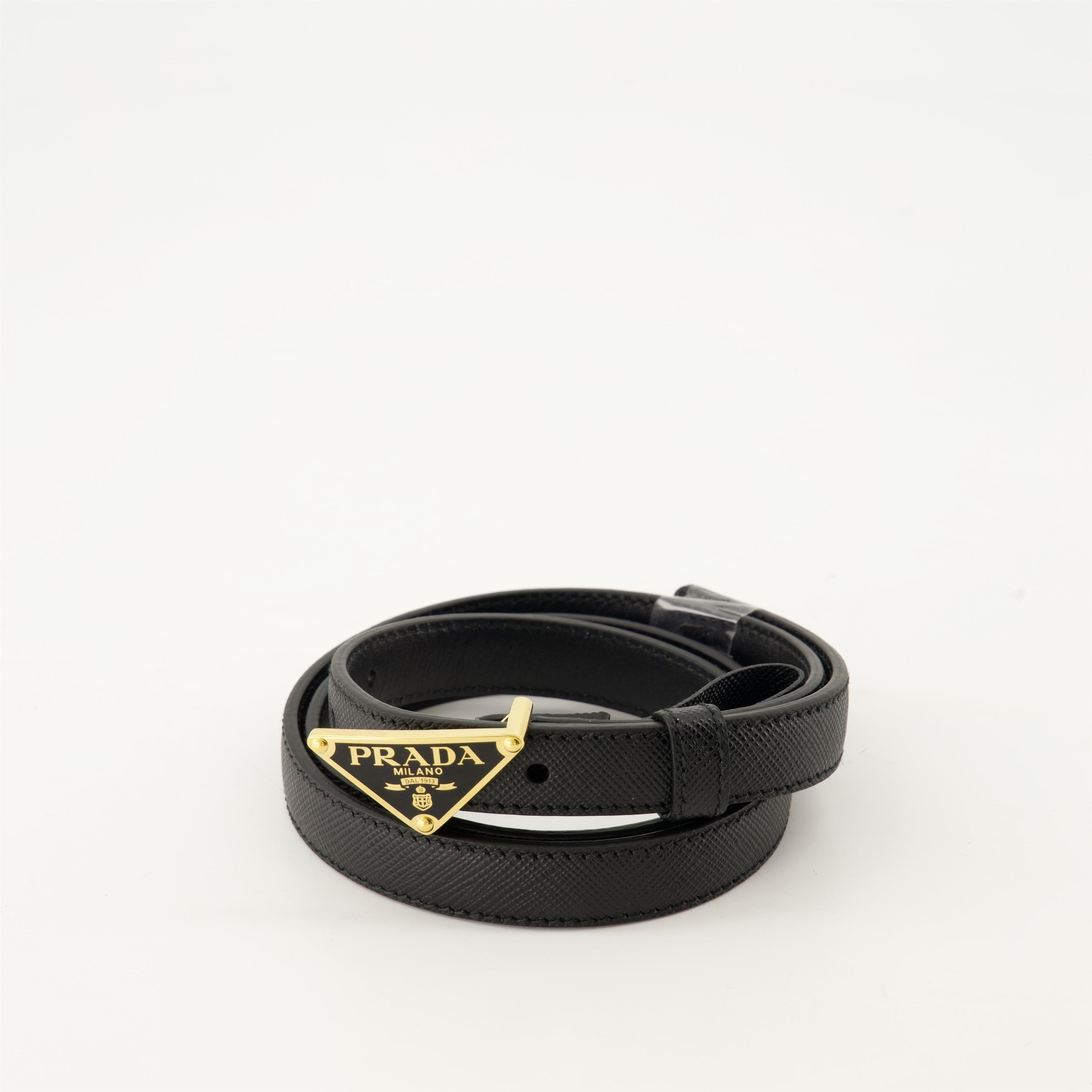 Saffiano leather belt, black thin belt, Fall-Winter collection, elegant accessories, high-end fashion