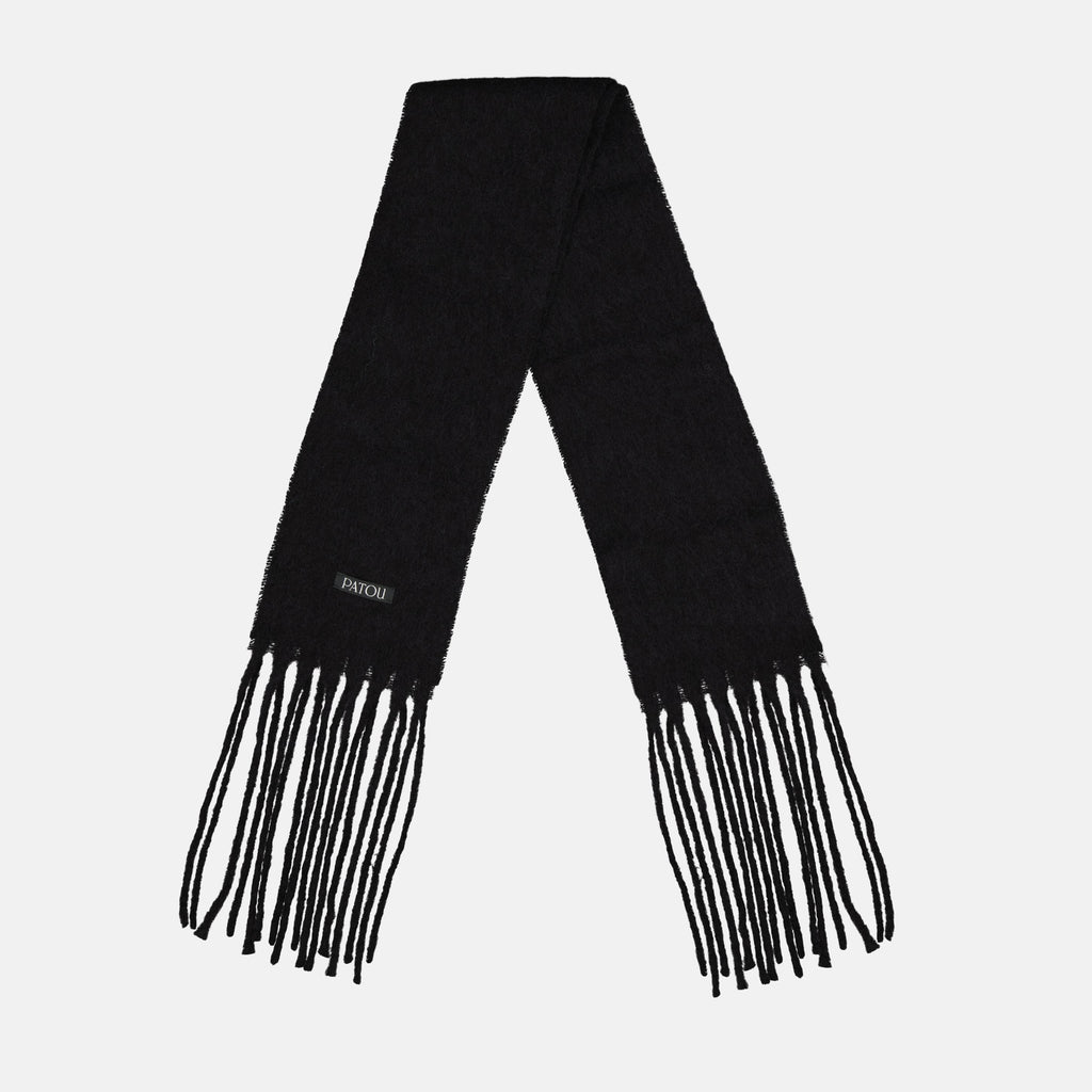 black wool scarf, Patou scarf, alpaca scarf, fringed edges scarf, Autumn-Winter accessory