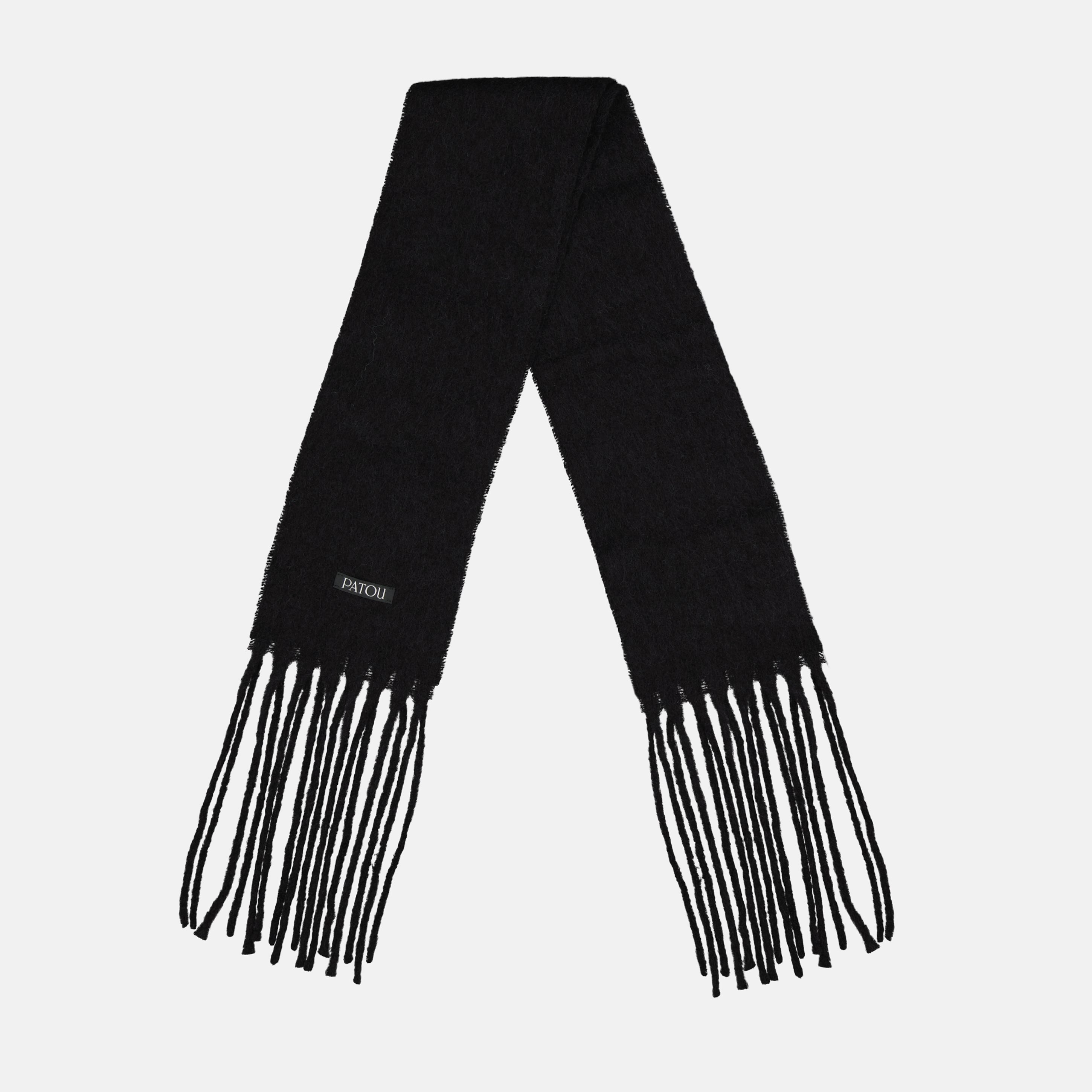 black wool scarf, Patou scarf, alpaca scarf, fringed edges scarf, Autumn-Winter accessory