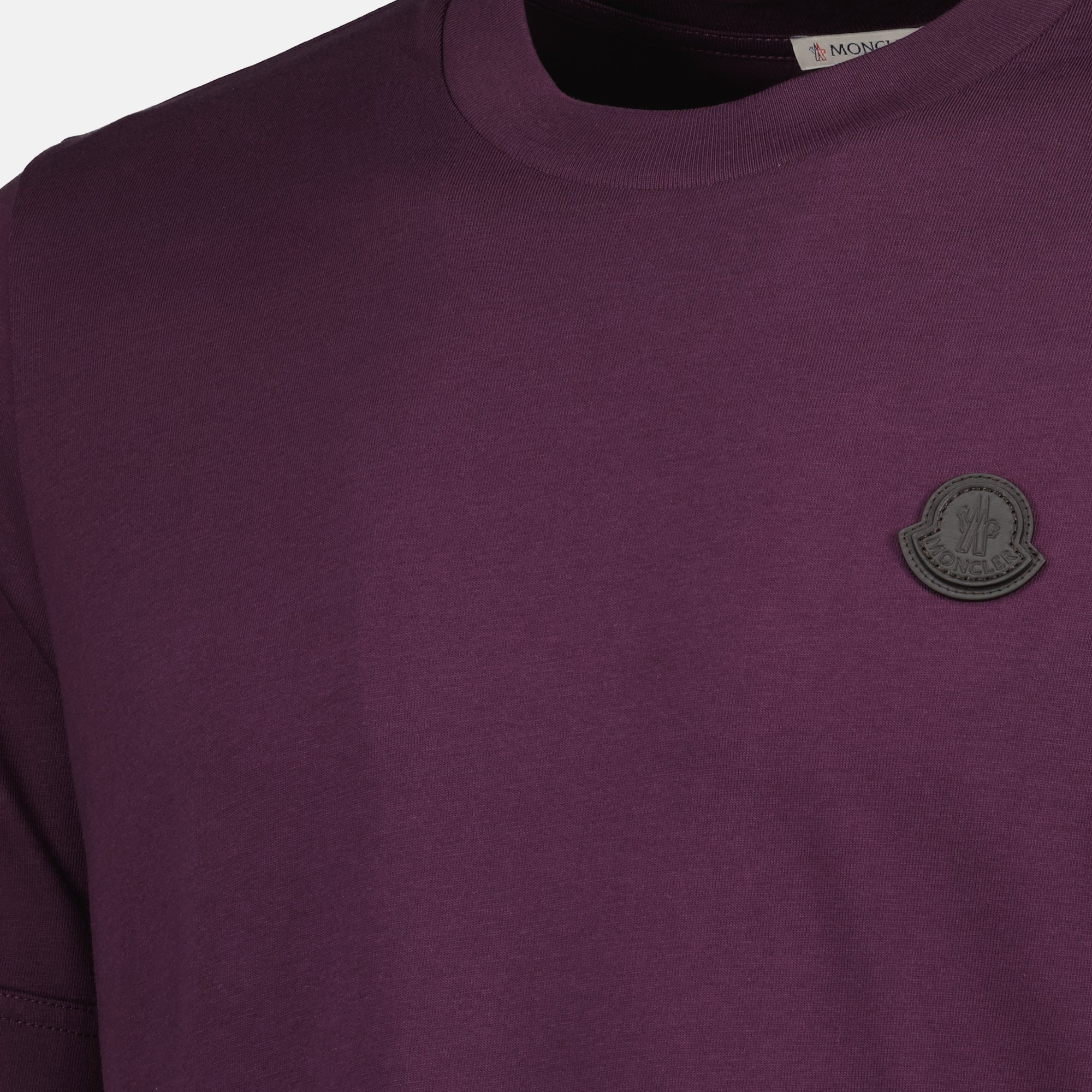 Moncler T-shirt, Bordeaux cotton t-shirt, Leather logo t-shirt, Short sleeve t-shirt, Men's casual wear