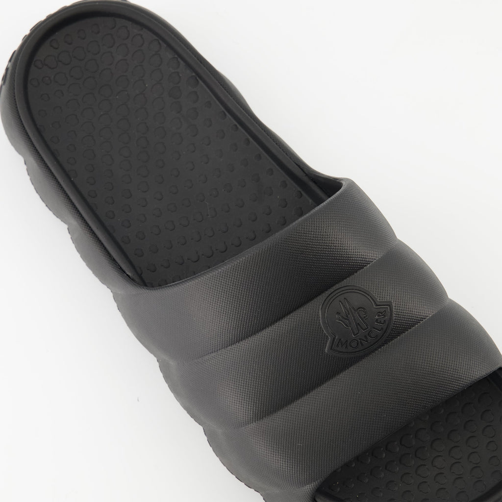Moncler sandals, black slide sandals, Lilo sandals, luxury footwear, elegant slide sandals