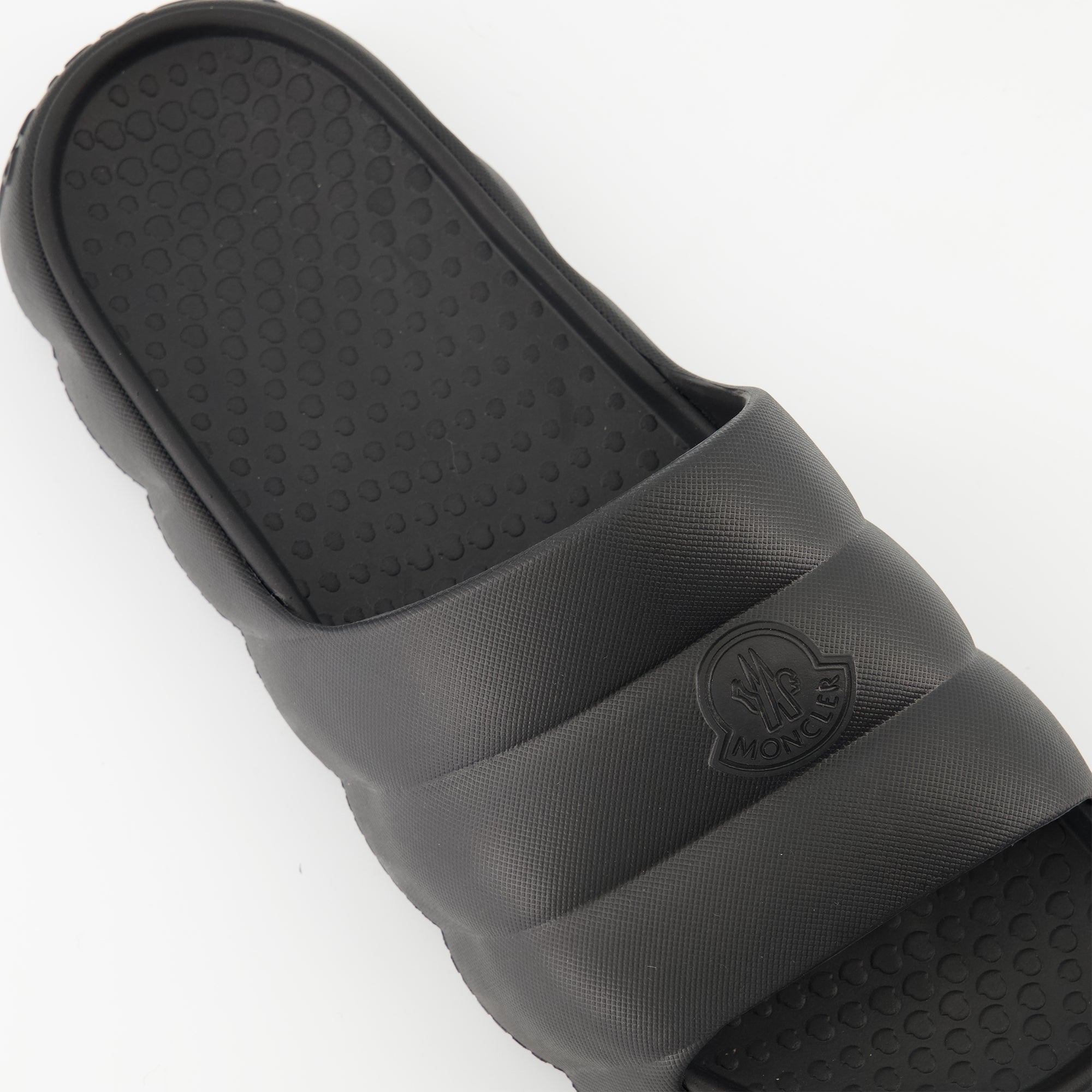 Moncler sandals, black slide sandals, Lilo sandals, luxury footwear, elegant slide sandals