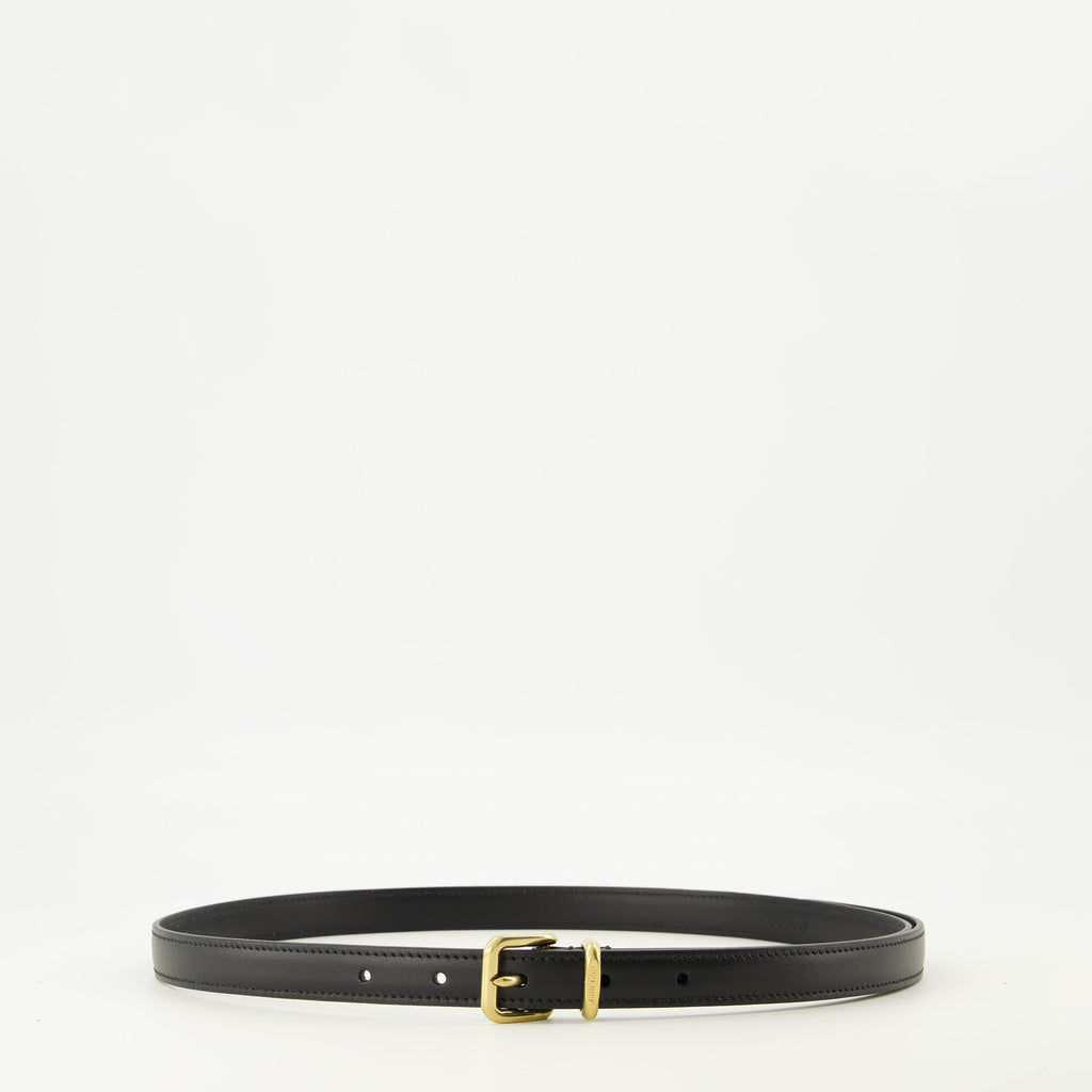 black leather belt, Miu Miu, calfskin accessories, designer belt, luxury fashion