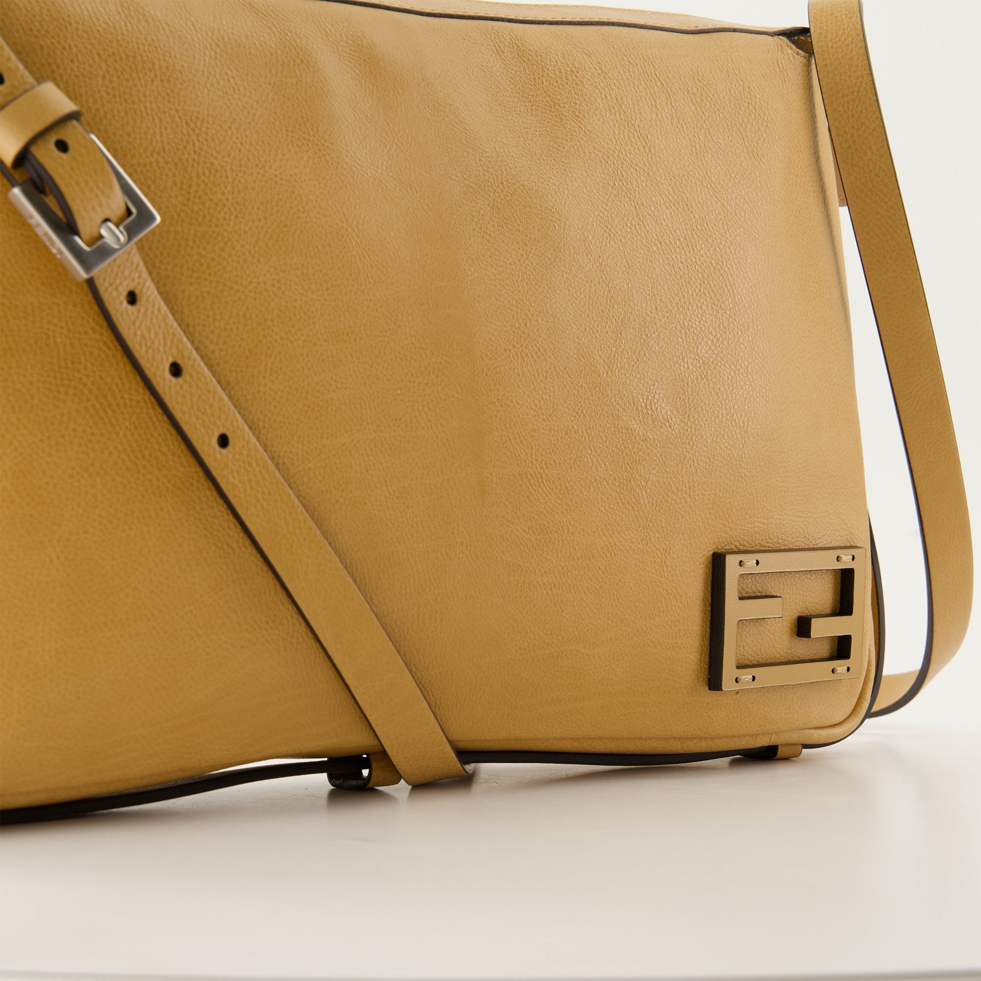 Textured leather bag, Fendi Simply bag, Camel shoulder bag, Luxury accessory, Adjustable strap