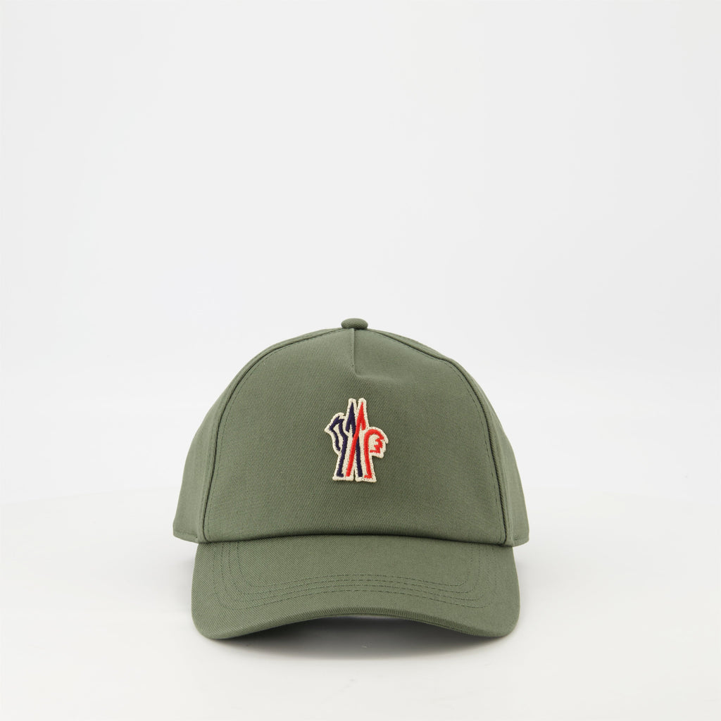 khaki cap, Moncler Grenoble, adjustable logo cap, cotton gabardine, fashion accessory