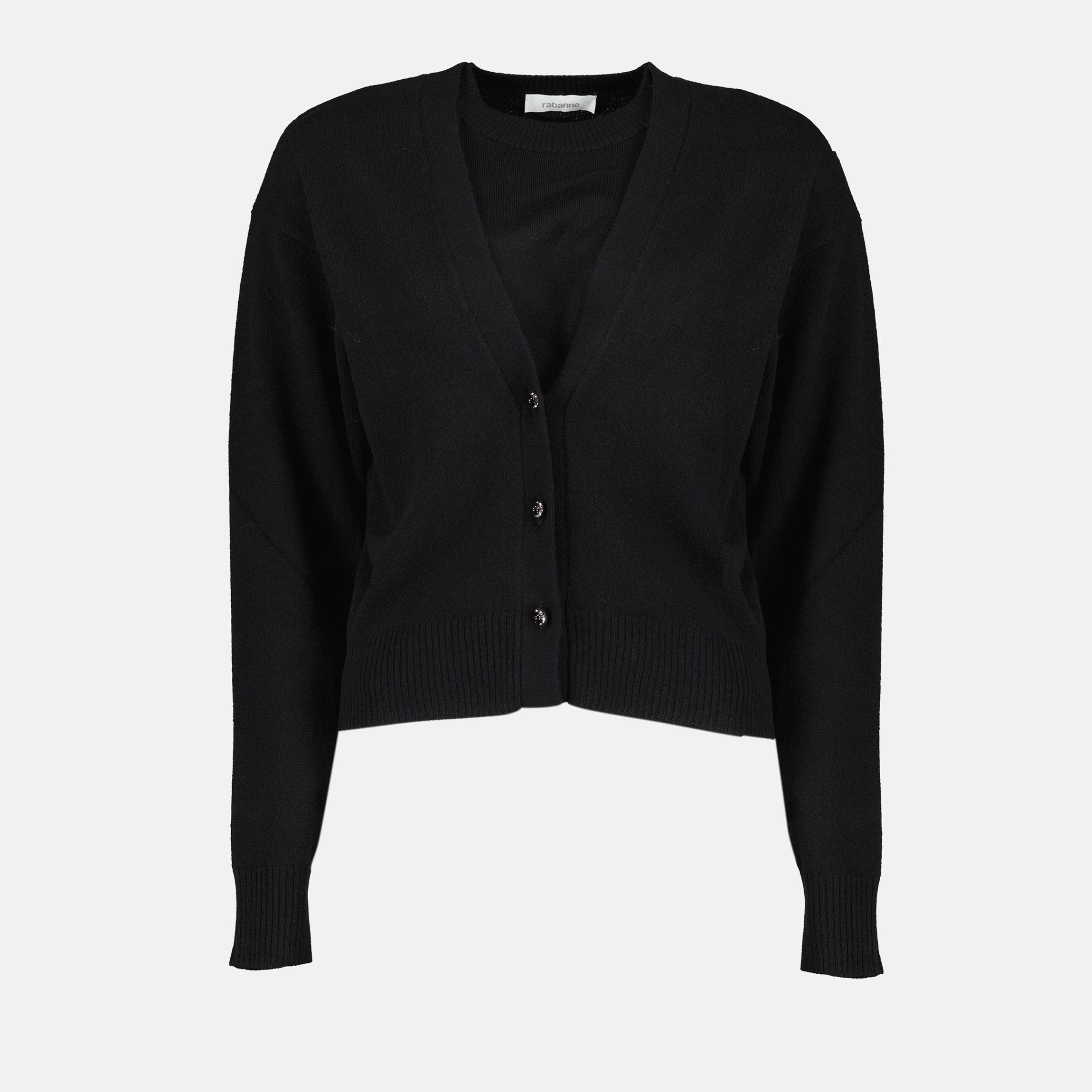 black wool sweater, Rabanne, Autumn-Winter 2025, women's sweater, cashmere blend