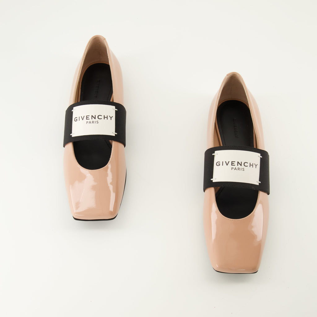 Givenchy ballerines, patent leather shoes, Sliced Square model, elegant footwear, luxury ready-to-wear