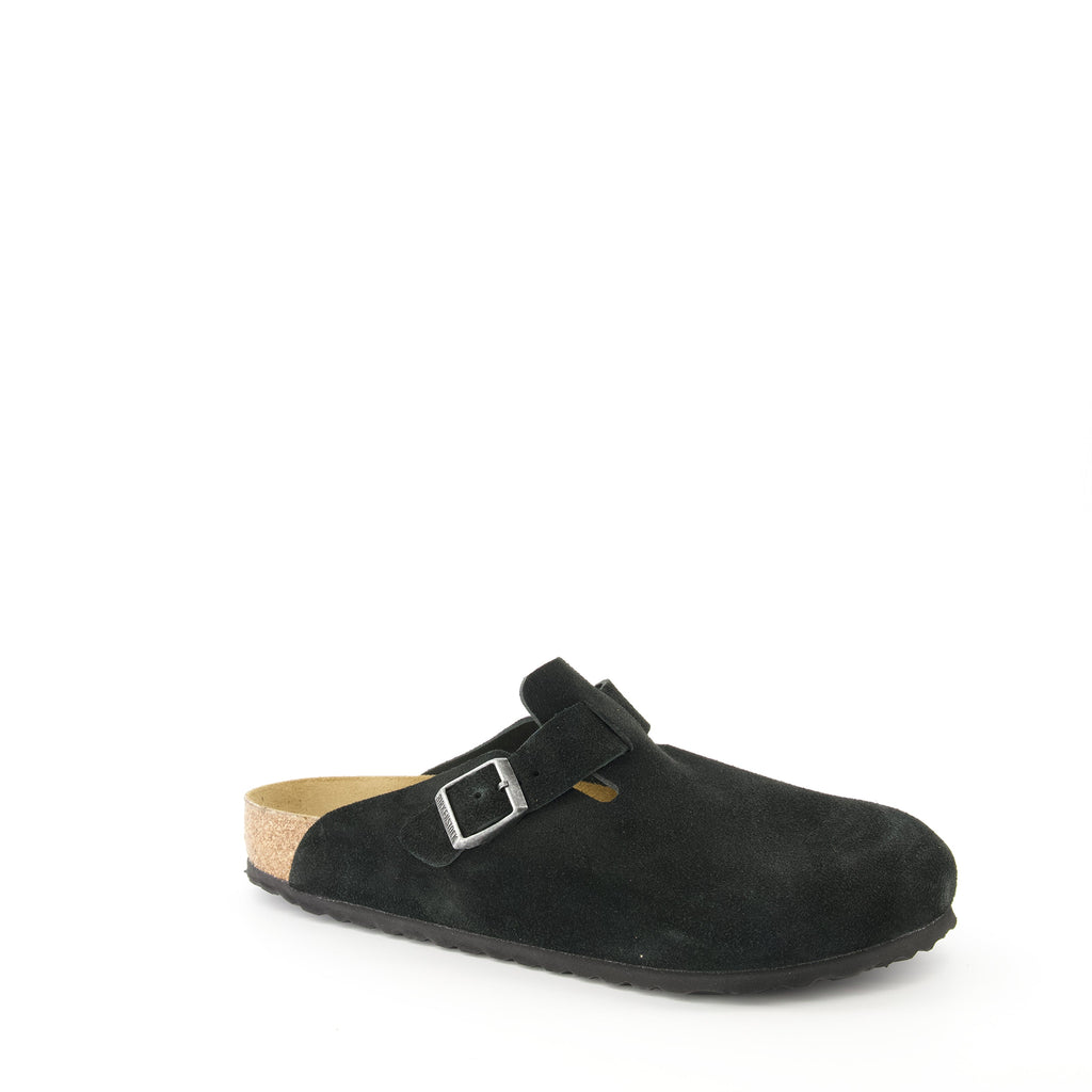 Birkenstock mules, Boston mules, black slip-on shoes, comfortable footwear, nubuck leather mules