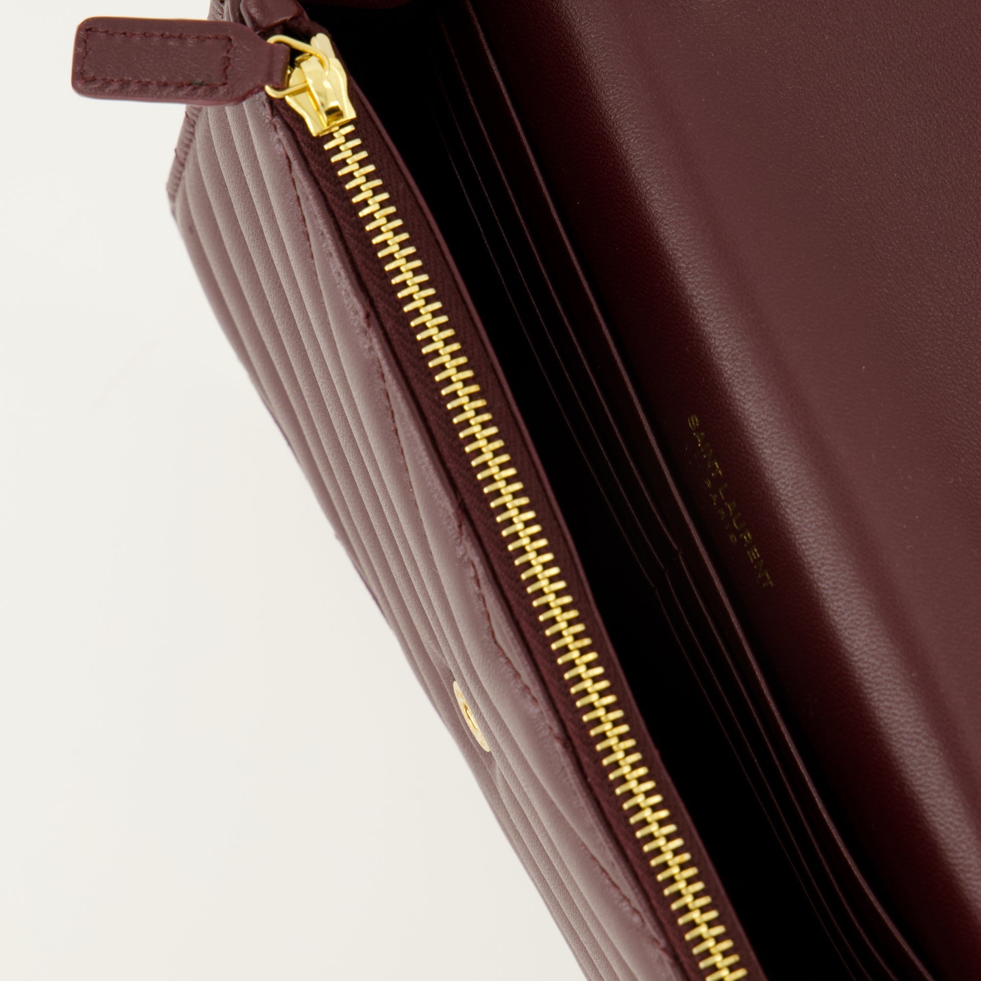 Saint Laurent, bordeaux wallet, envelope wallet, chain wallet, luxury accessories