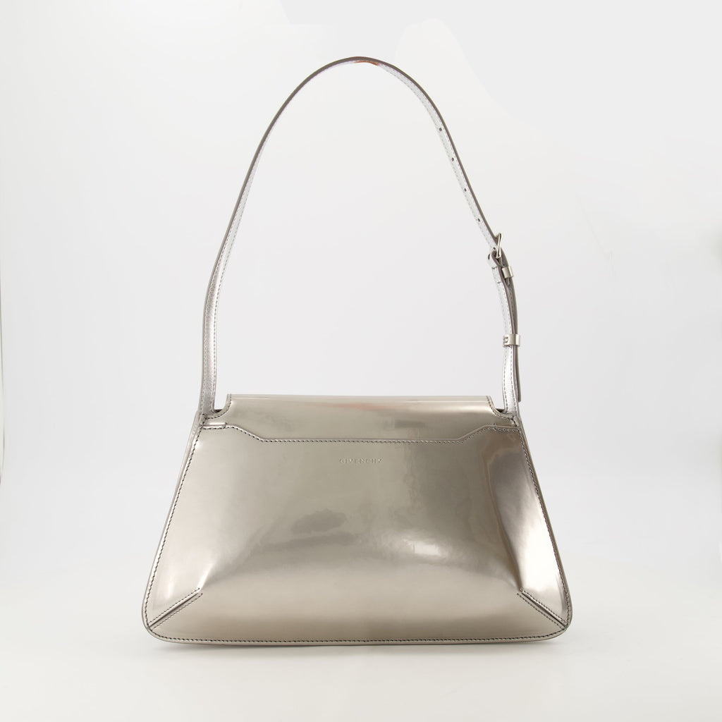 Givenchy bag, 4G Liquid, silver leather bag, adjustable strap, luxury handbag