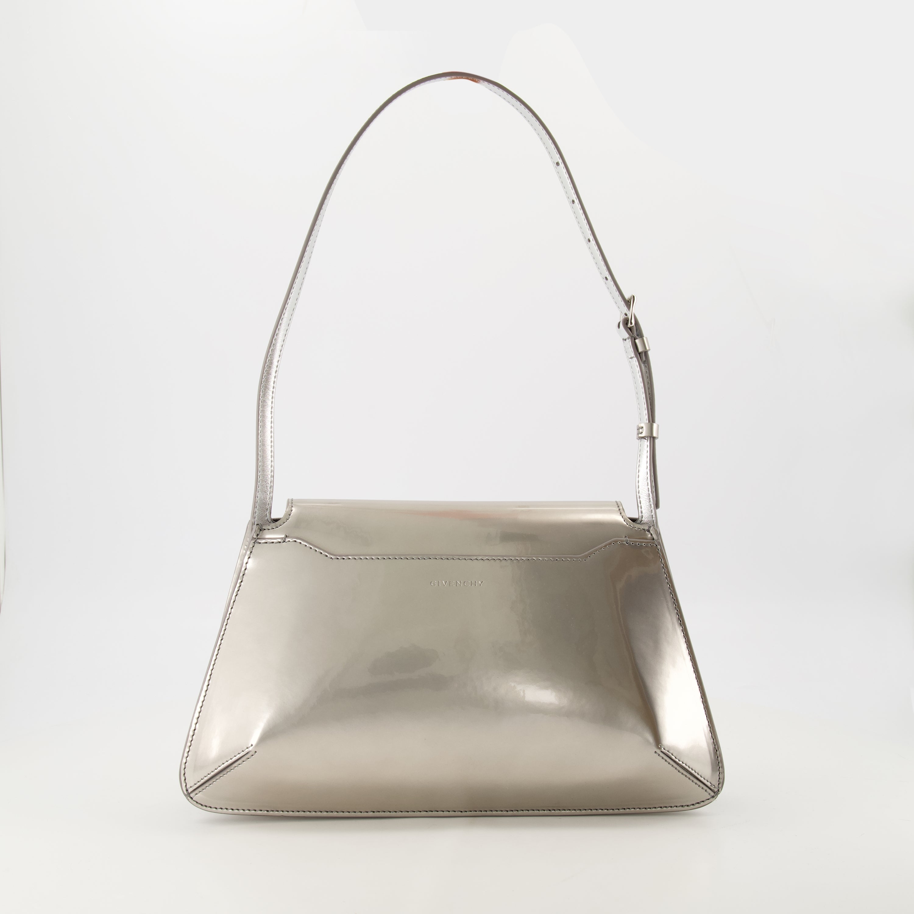 Givenchy bag, 4G Liquid, silver leather bag, adjustable strap, luxury handbag