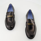 black leather loafers, Versace loafers, slip-on shoes, goat leather footwear, Spring-Summer collection
