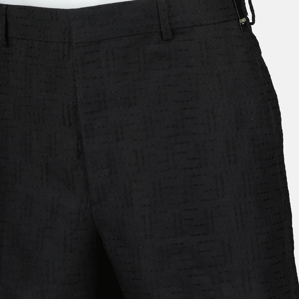 Image of Fendi Black Linen Shorts by Fendi for Men - Season Spring-Summer 2025 - Detail View 8