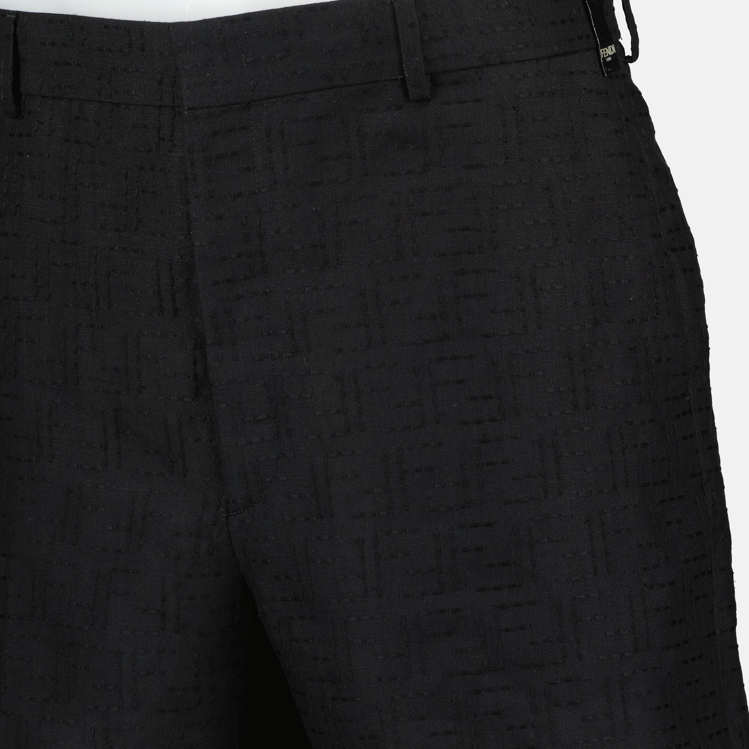 Image of Fendi Black Linen Shorts by Fendi for Men - Season Spring-Summer 2025 - Detail View 8