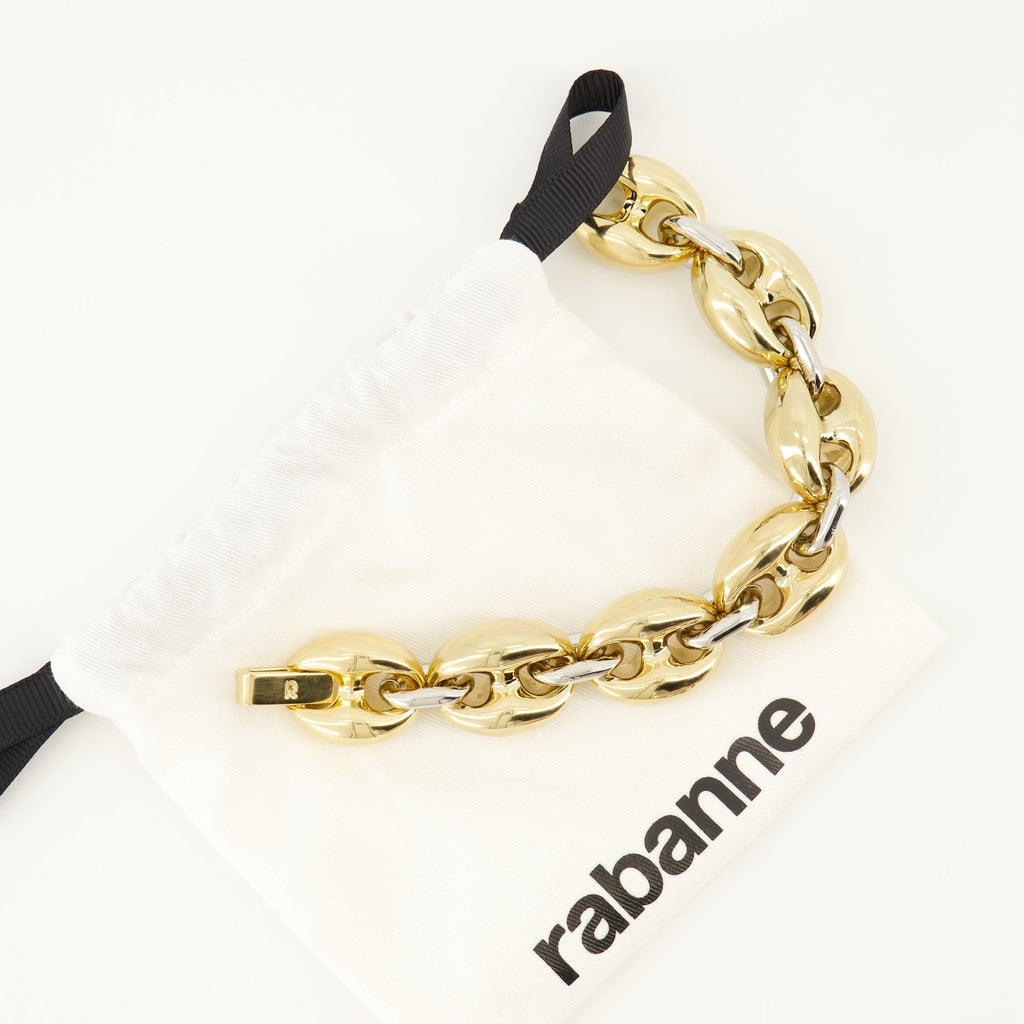 Rabanne bracelet, silver and gold jewelry, brass accessories, classic clasp bracelet, infinity motif jewelry