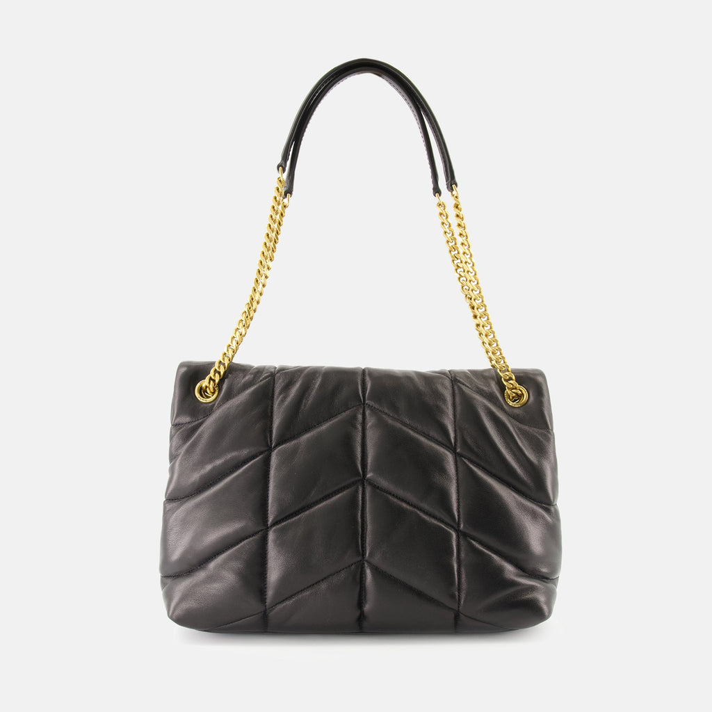 Puffer Medium bag, black leather bag, Saint Laurent handbag, quilted design bag, luxury accessory